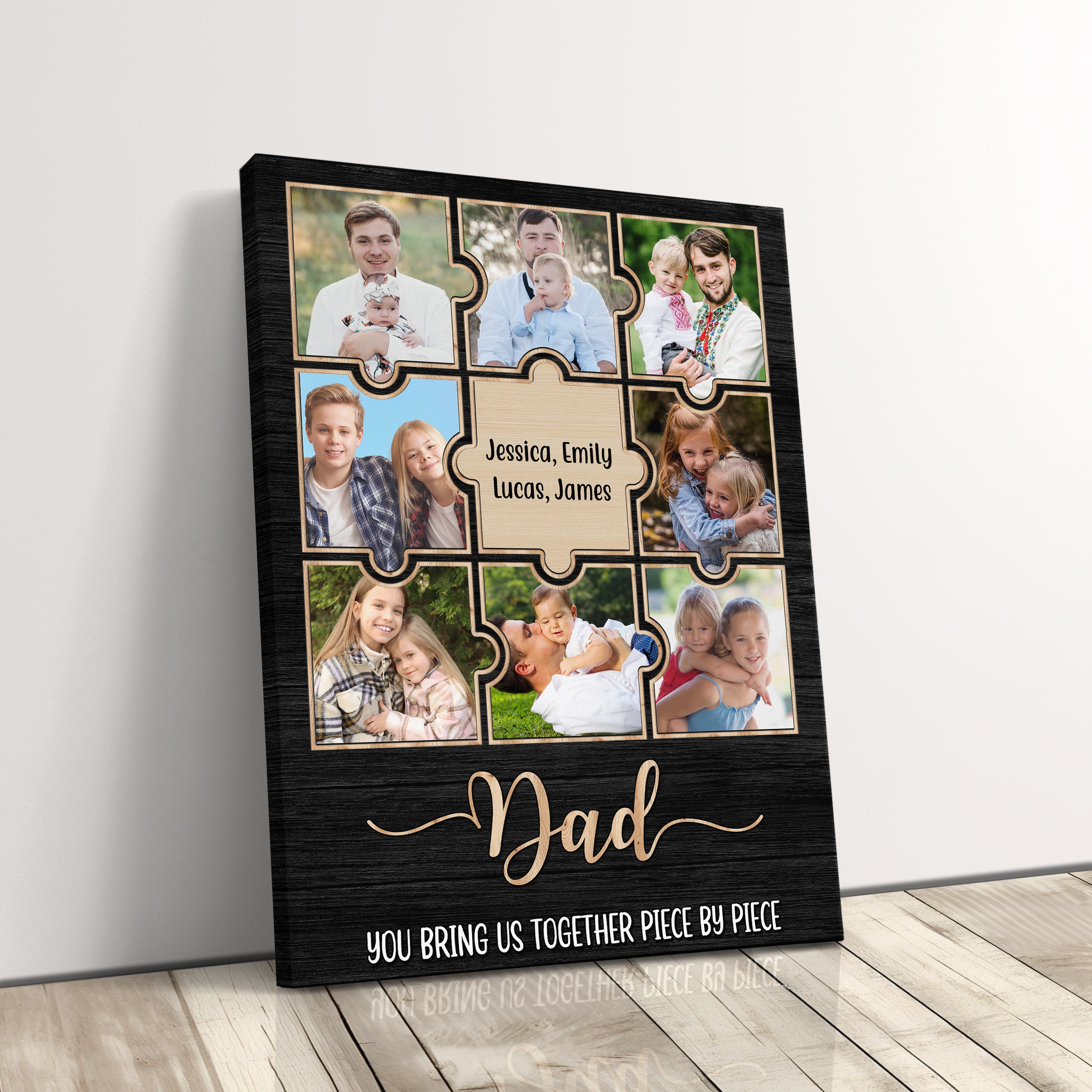 Personalized Photo Frame Gift For Dad Canvas Print, Custom Puzzle Photo Collage Birthday Gift For Father From Daughter Son