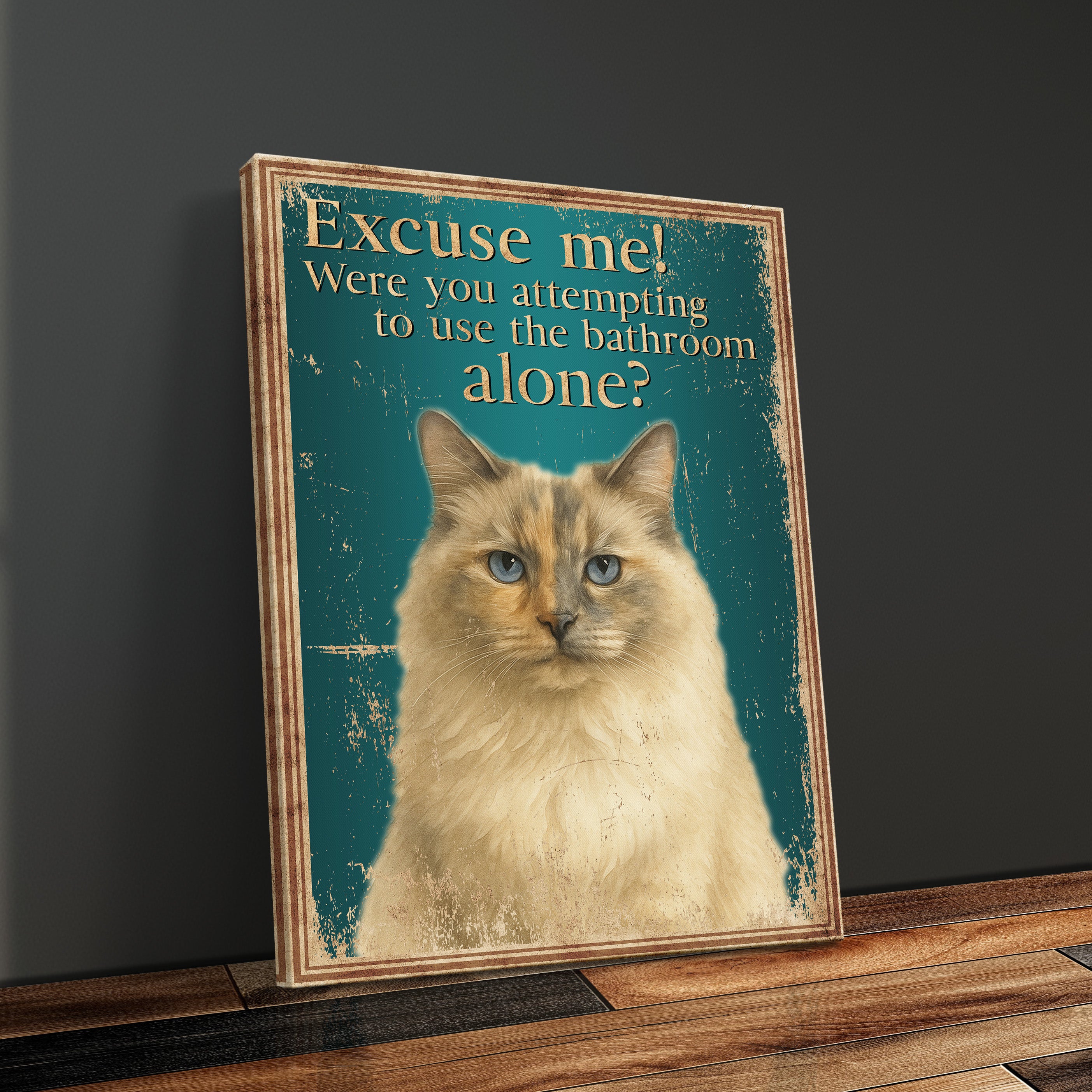 Personalized Funny Cat Lover Gift For Cat Mom Bathroom Canvas Print, Custom Pet Portrait Funny Bathroom Wall Art