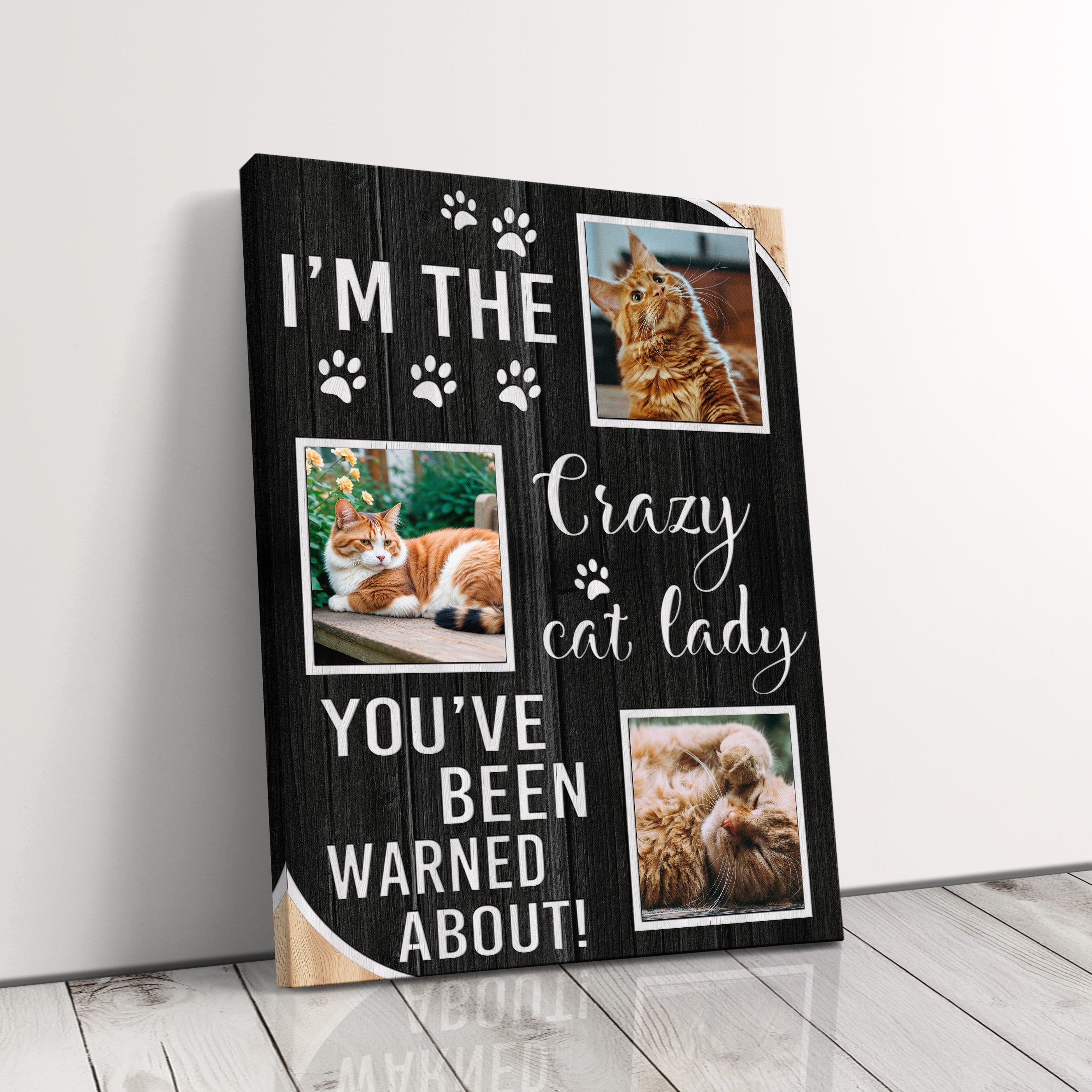 Personalized Gift For Crazy Cat Lady Canvas Print, Custom Gift For Cat Mom Birthday, Cat Photo Collage Wall Art