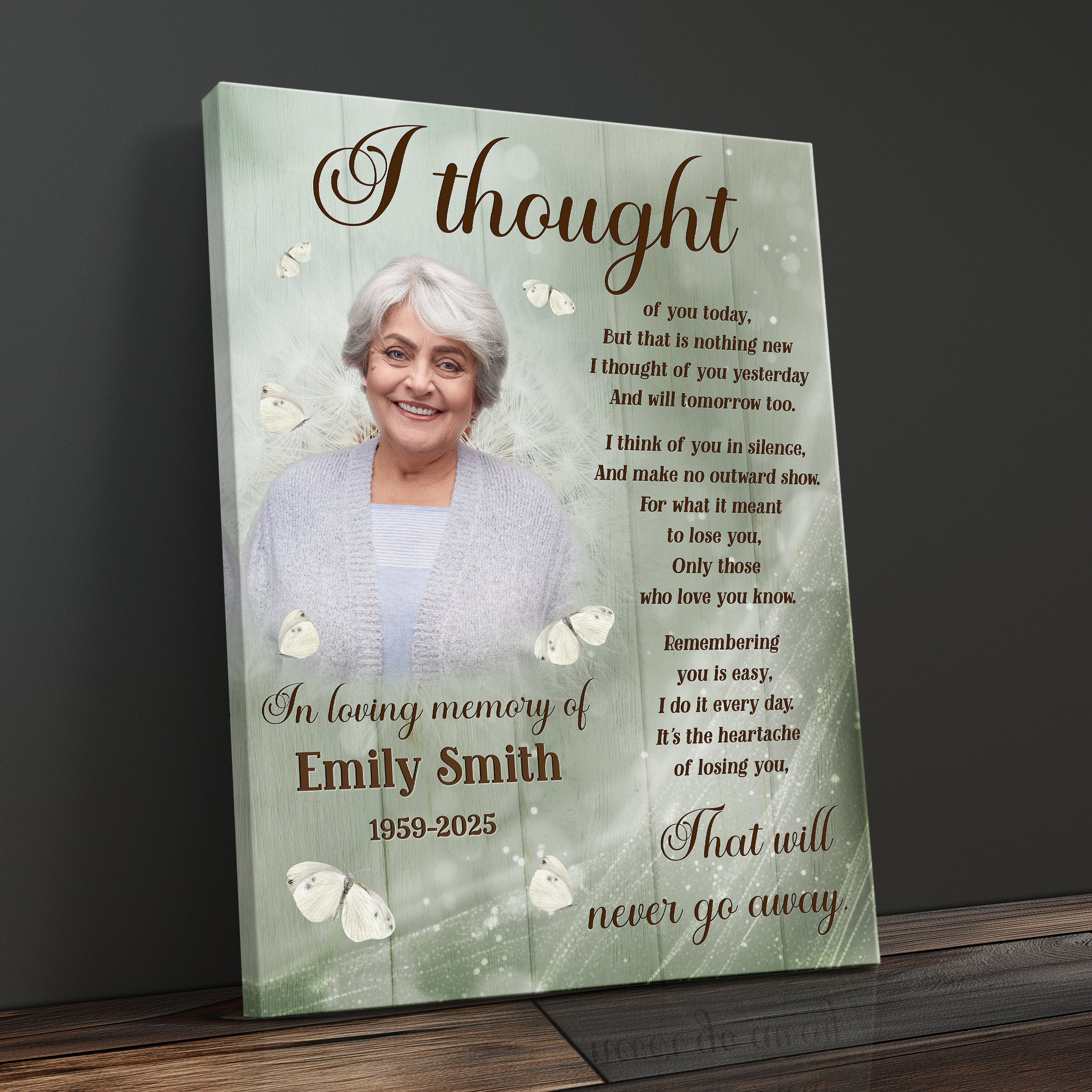 Personalized Photo Remembrance Memorial Gift Canvas Print, Custom Sympathy Wall Art, I Thought Of You Today Memorial Photo Canvas