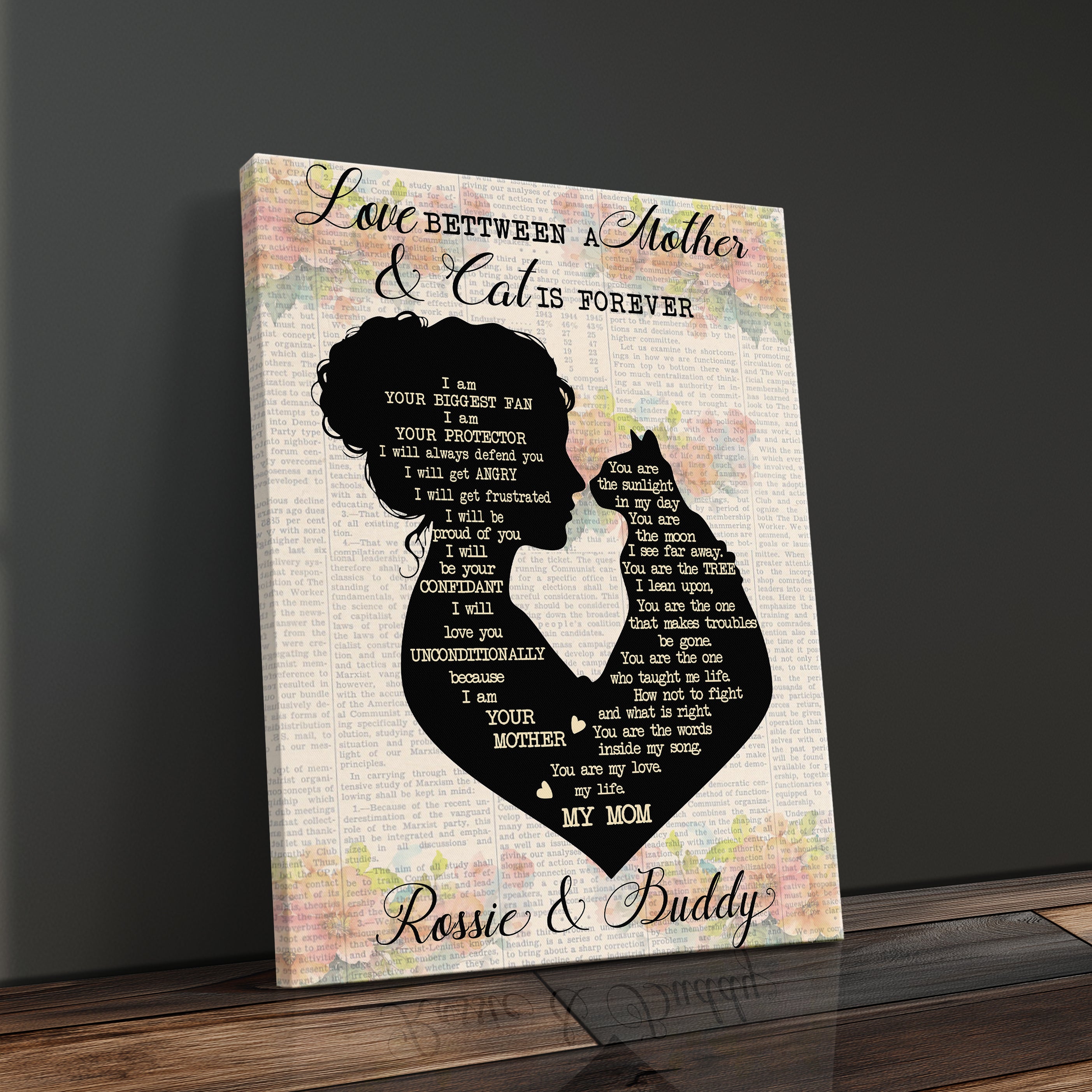 Personalized Canvas Print Gift For Cat Lover Mom, Custom Gift For Cat Mom, Crazy Cat Lady Funny Wall Art