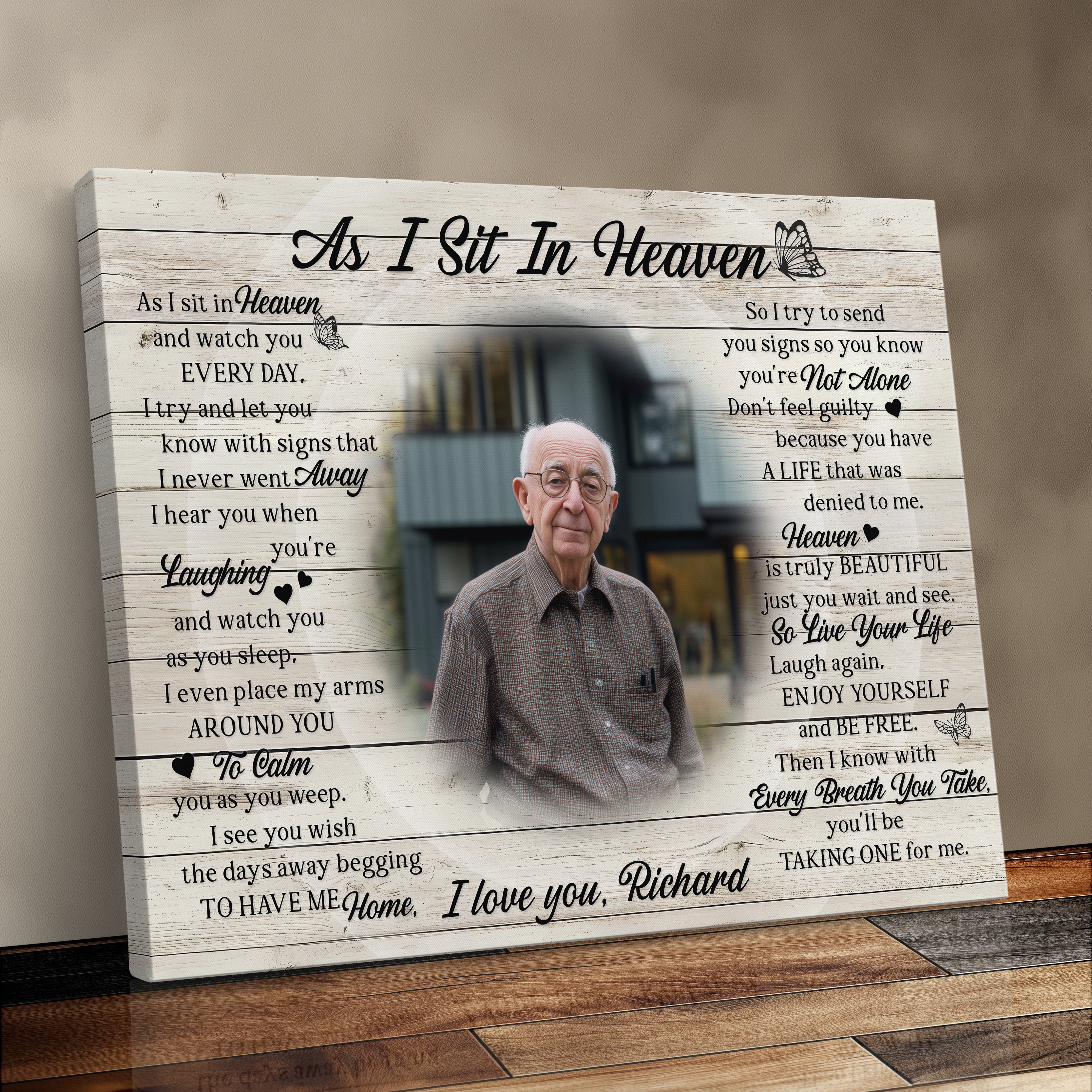 Personalized Rest In Peace Memorial Canvas Print, Custom Photo Sympathy Gift, Remembrance Gift For Loss Of Loved One, As I Sit In Heaven Canvas