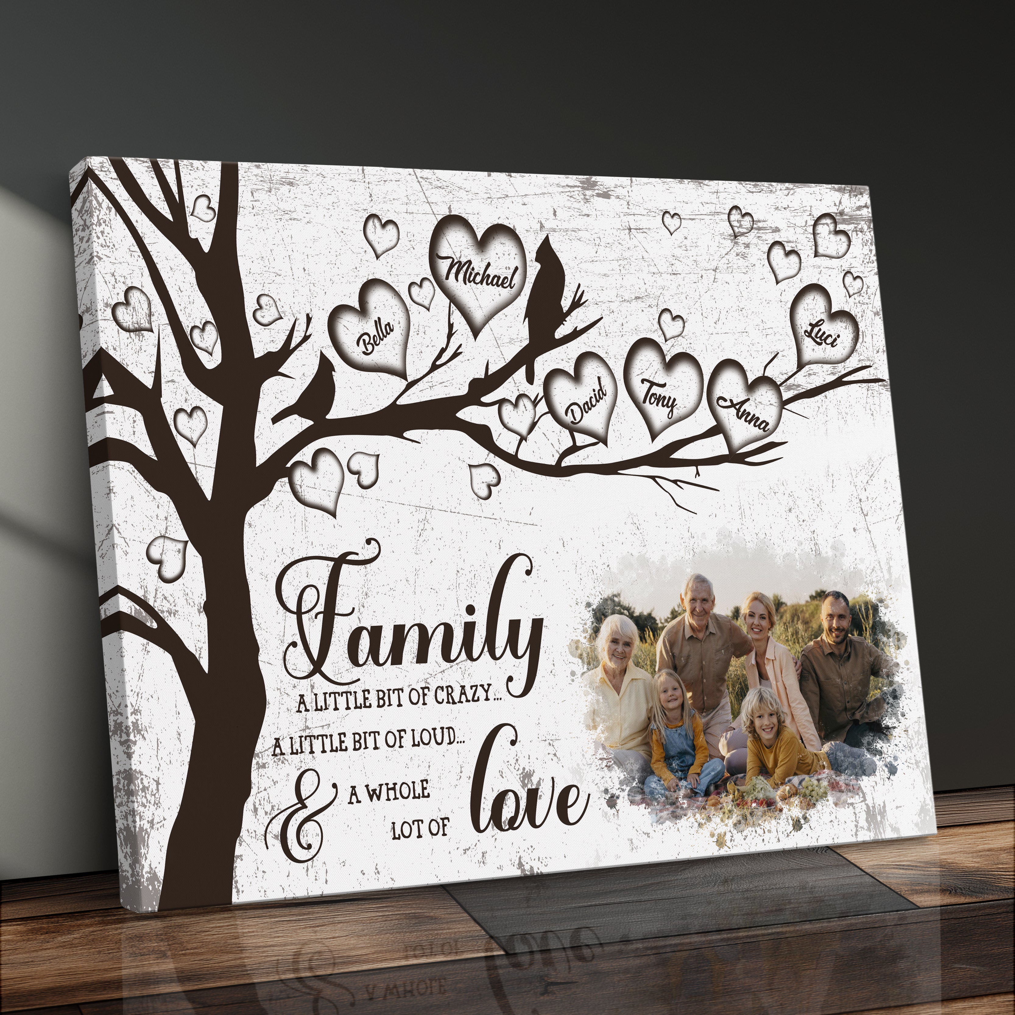 Personalized Family Tree Canvas Print Farmhouse Decor Wall Art Family Portrait Gift For Parents