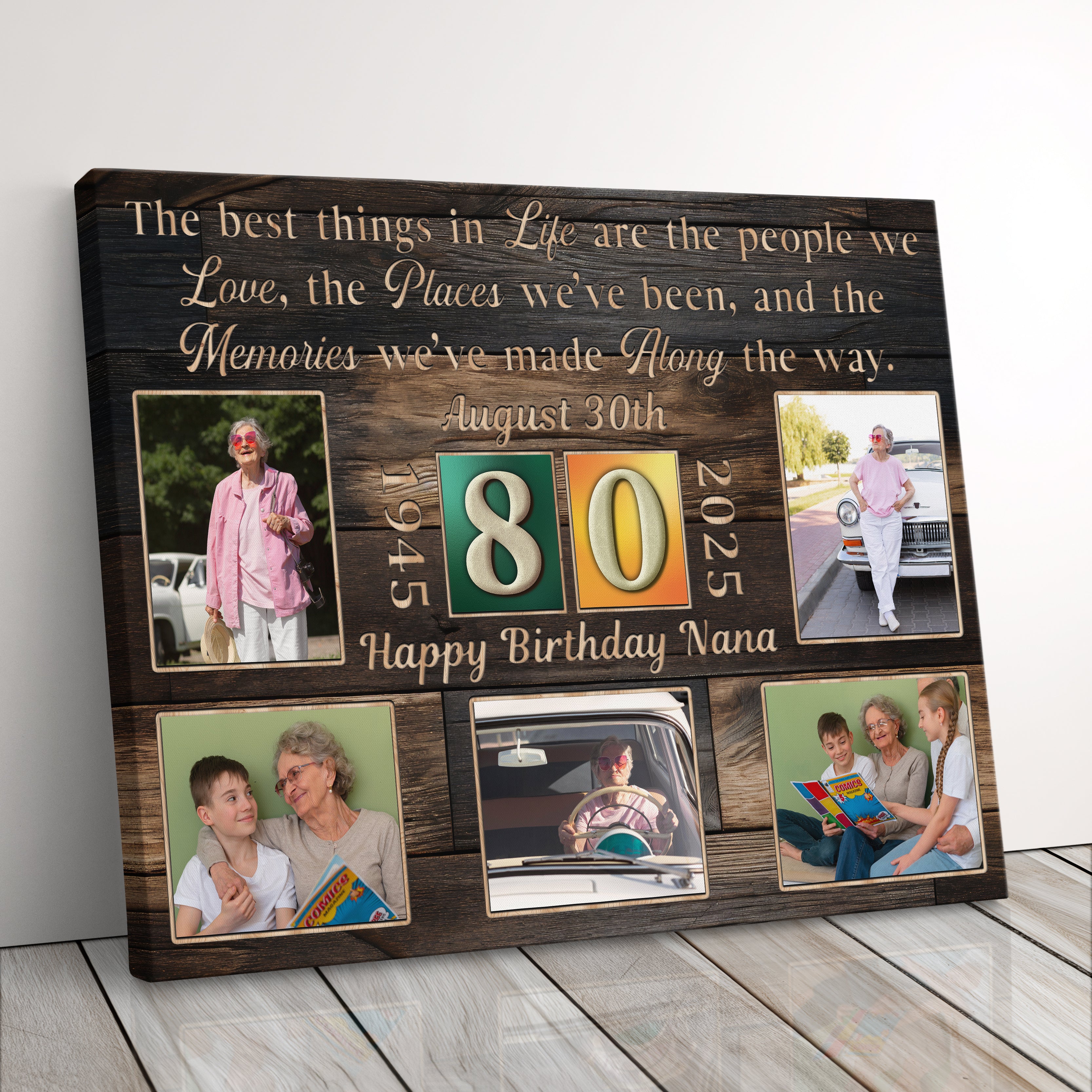 Personalized Birthday Gift For Grandpa or Grandma 80th Birthday Photo Collage Custom Canvas Print Gift Idea For Parents or Grandparents