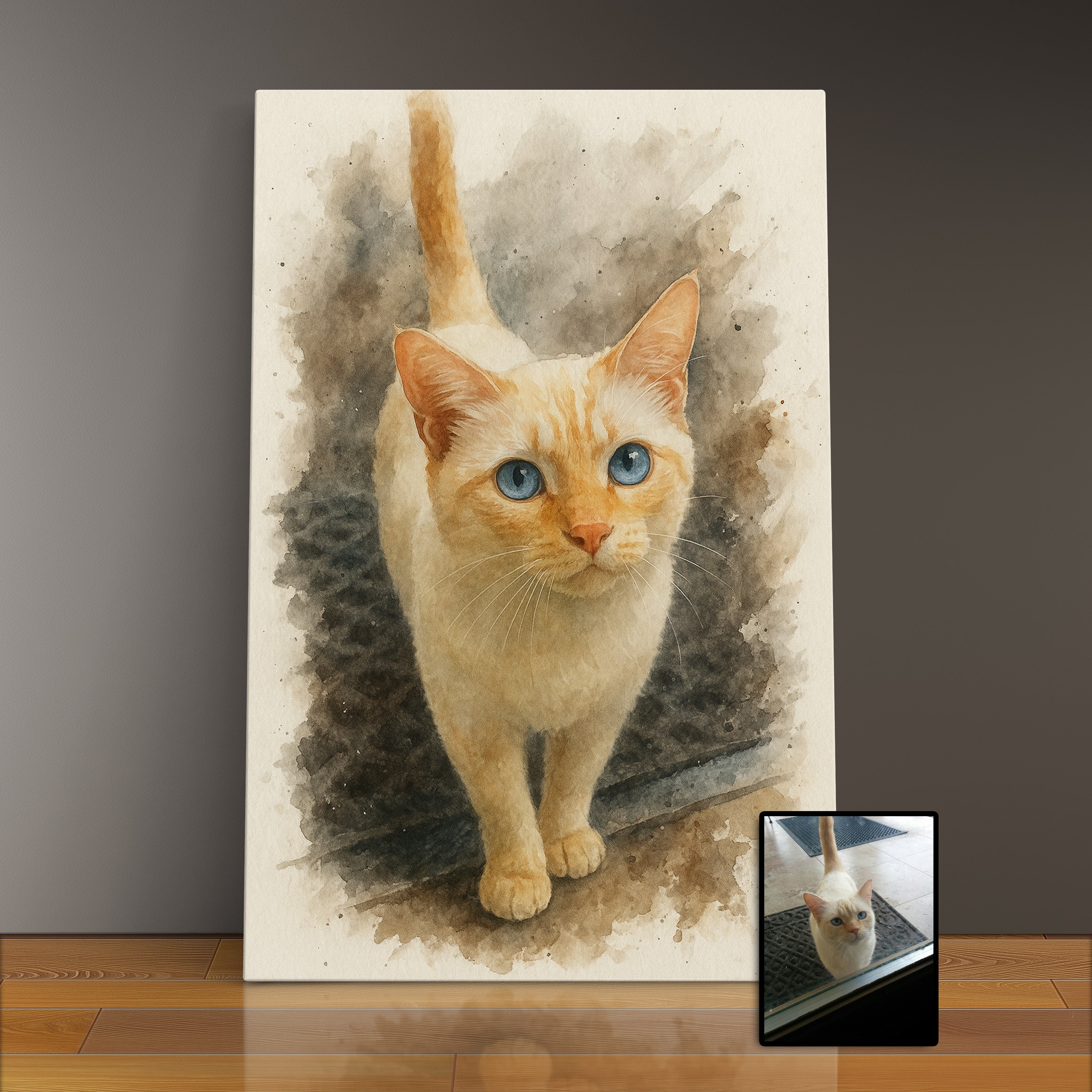 Custom Watercolor Pet Portrait From Photo Canvas Print, Personalized Pet Memorial Gift For Cat Lover, Sympathy Gift For Cat Loss