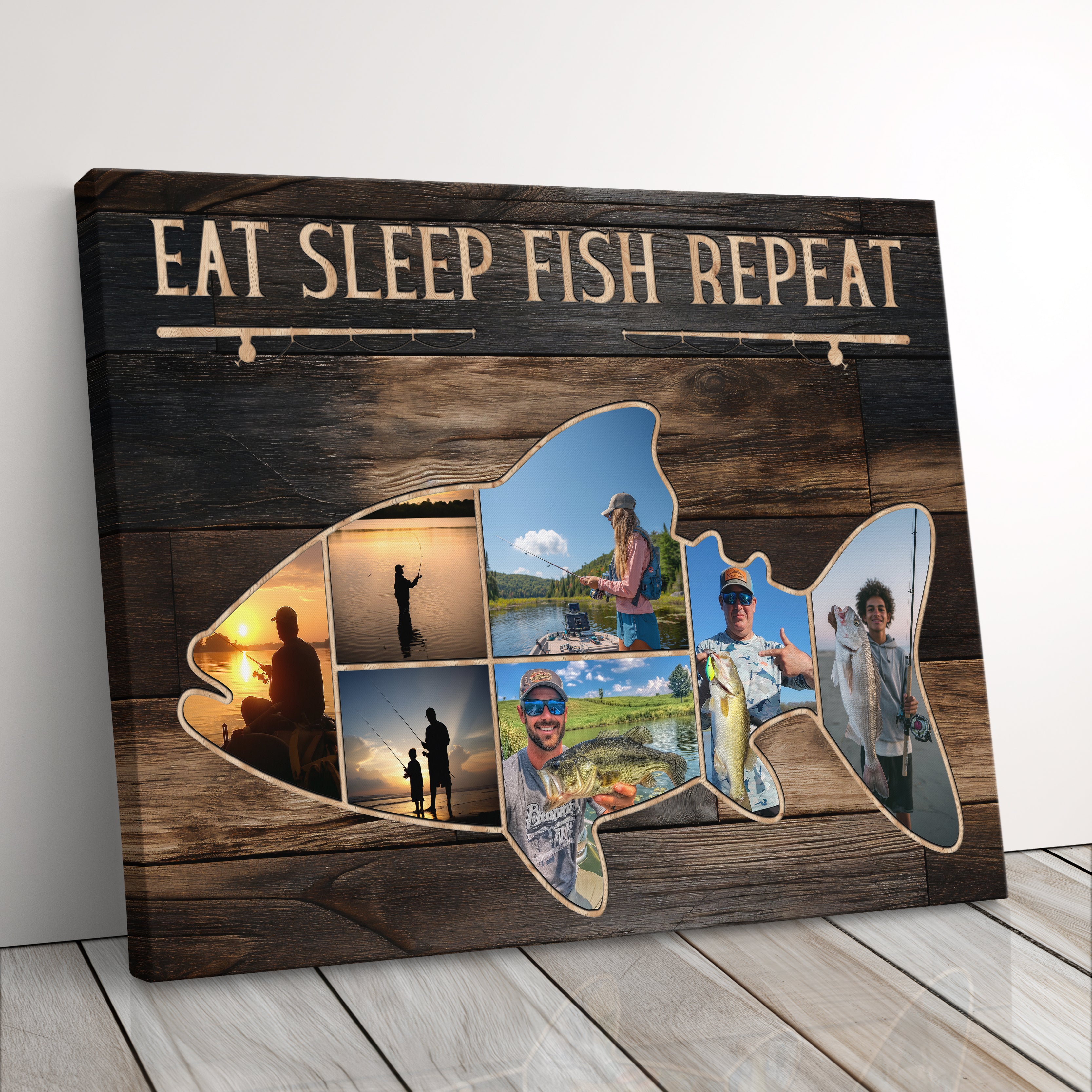Personalized Fishing Canvas Print Gift For Husband, Dad, Or Boyfriend, Custom Fisherman Photo Collage