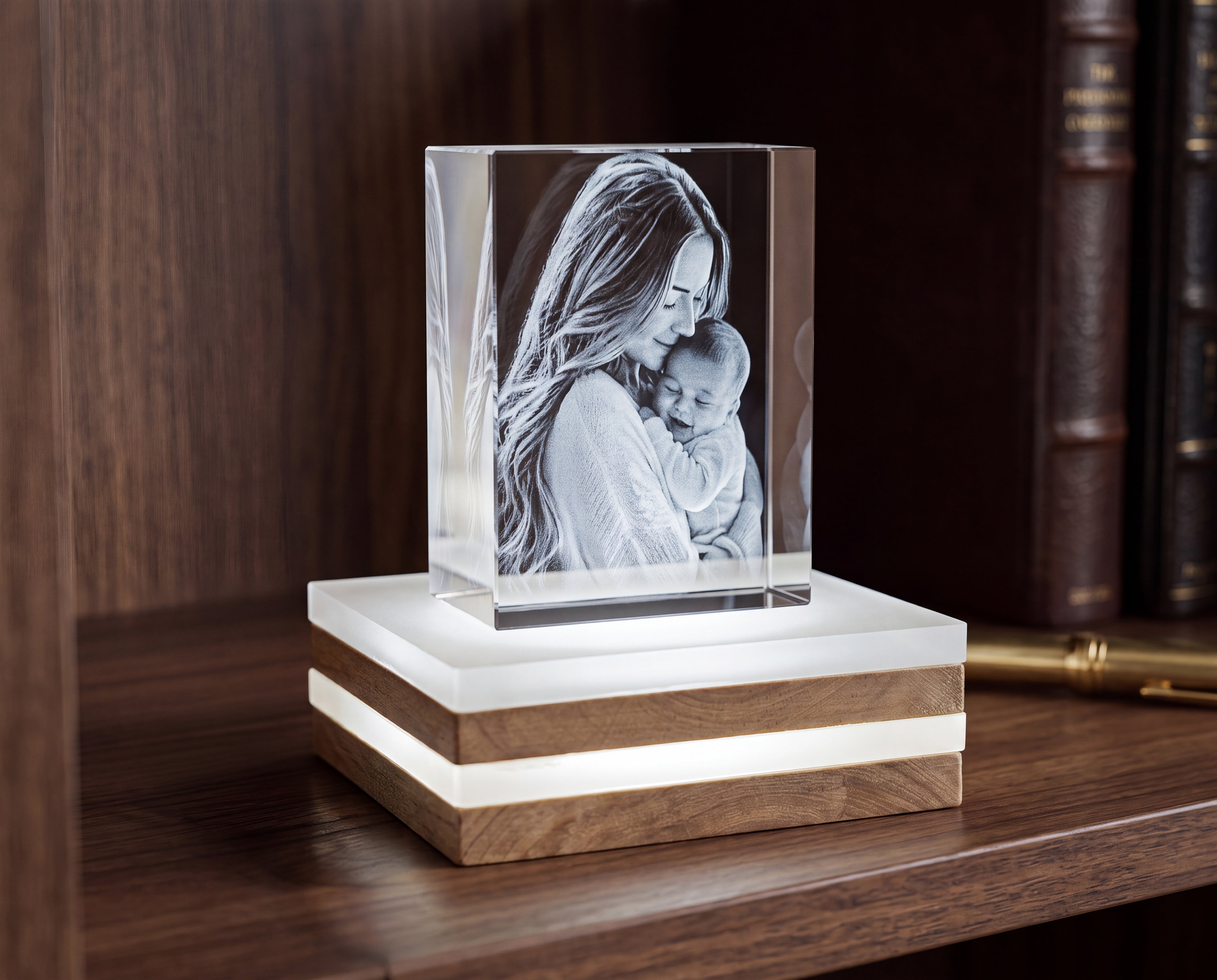 Custom Newborn Baby Portrait 3D Crystal Engraving With Light Base