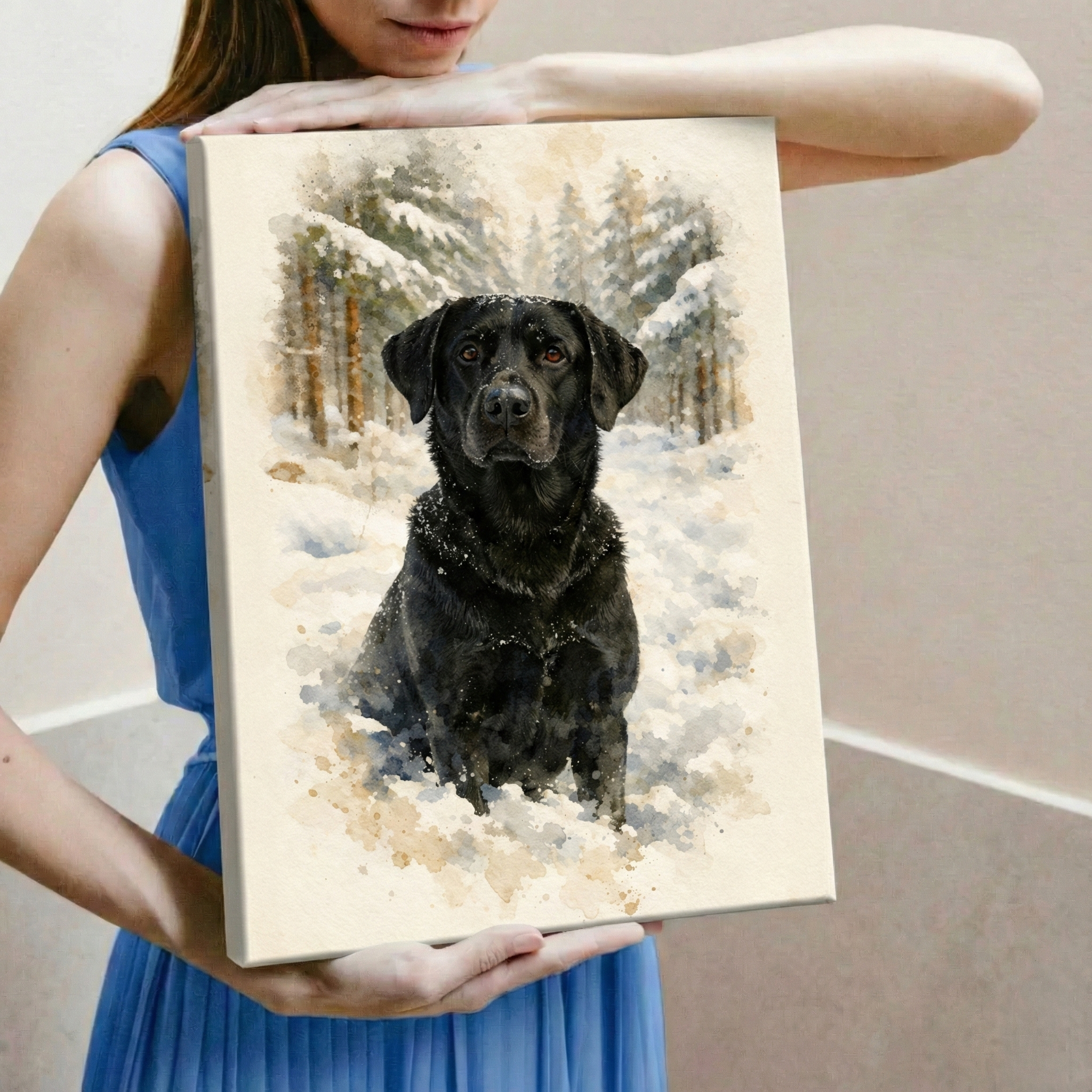 Custom Watercolor Pet Portrait From Photo Canvas Print, Personalized Pet Memorial Gift For Dog Lover, Sympathy Gift For Dog Loss