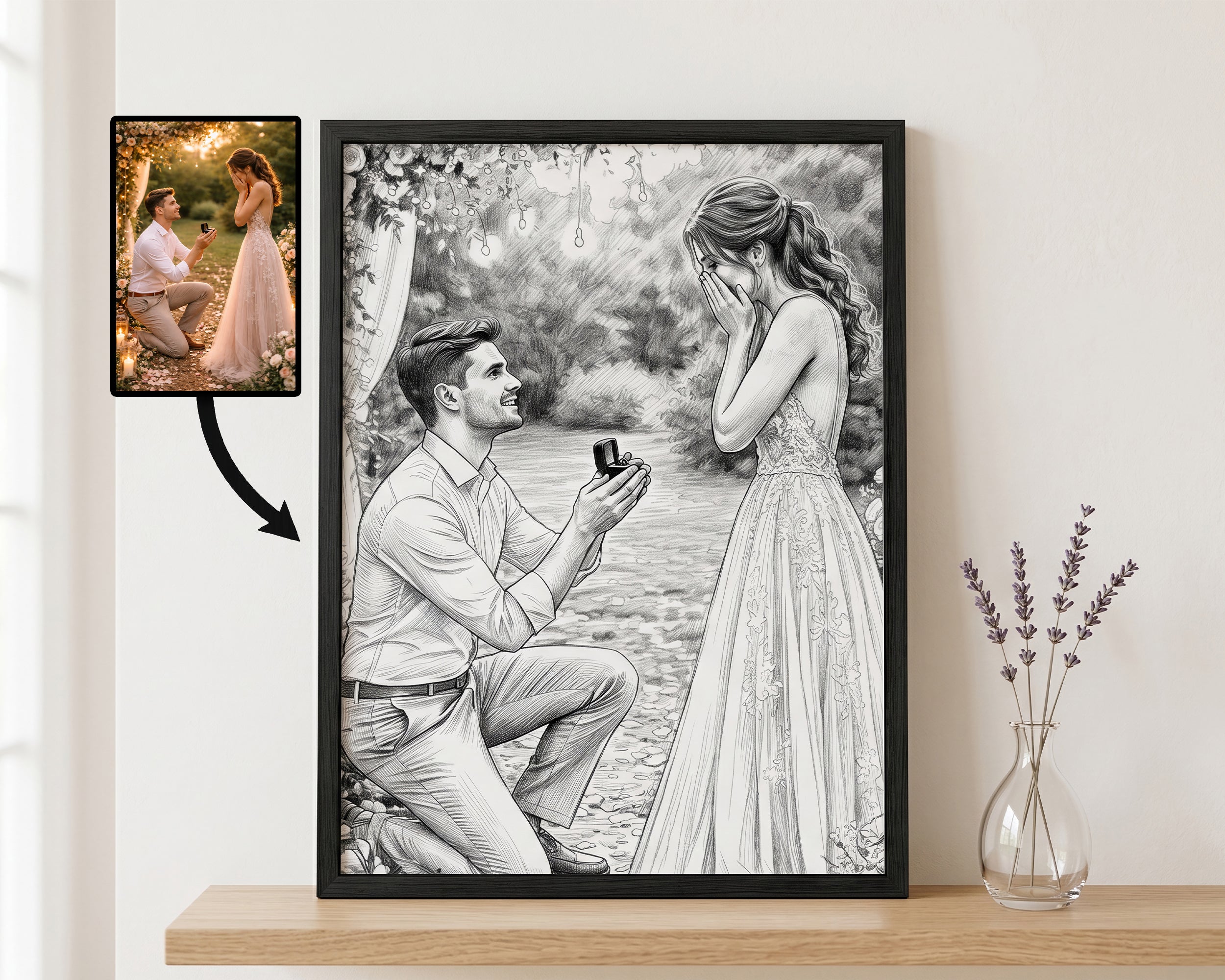 Custom Couples Portrait Pencil Sketch From Photo, Perfect Anniversary, Engagement, or Wedding Gift