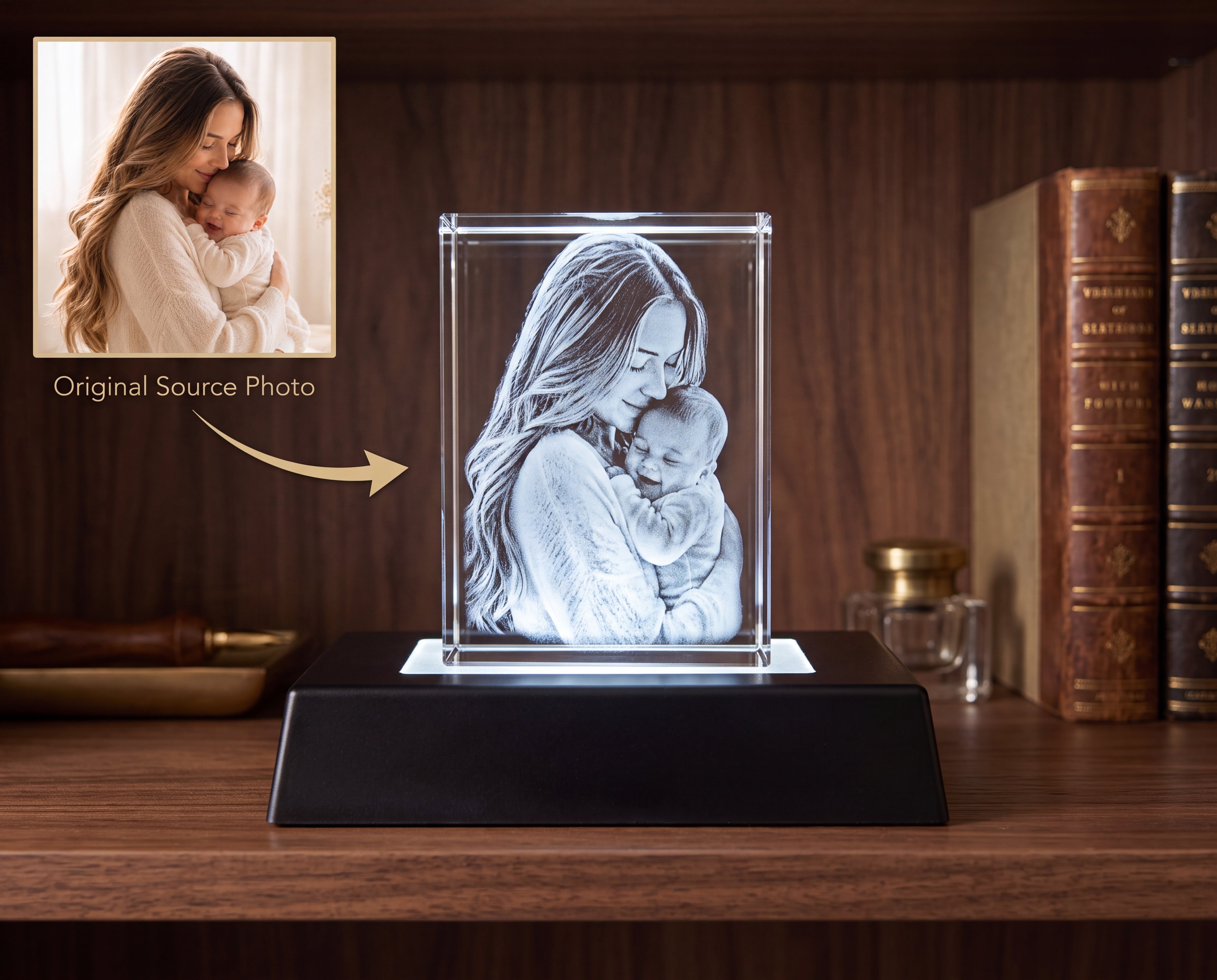 Custom Newborn Baby Portrait 3D Crystal Engraving With Light Base