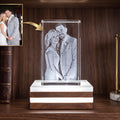 Custom Couples Portrait 3D Crystal Engraving With Light Base, Perfect Gift For Anniversary, Engagement, and Weddings
