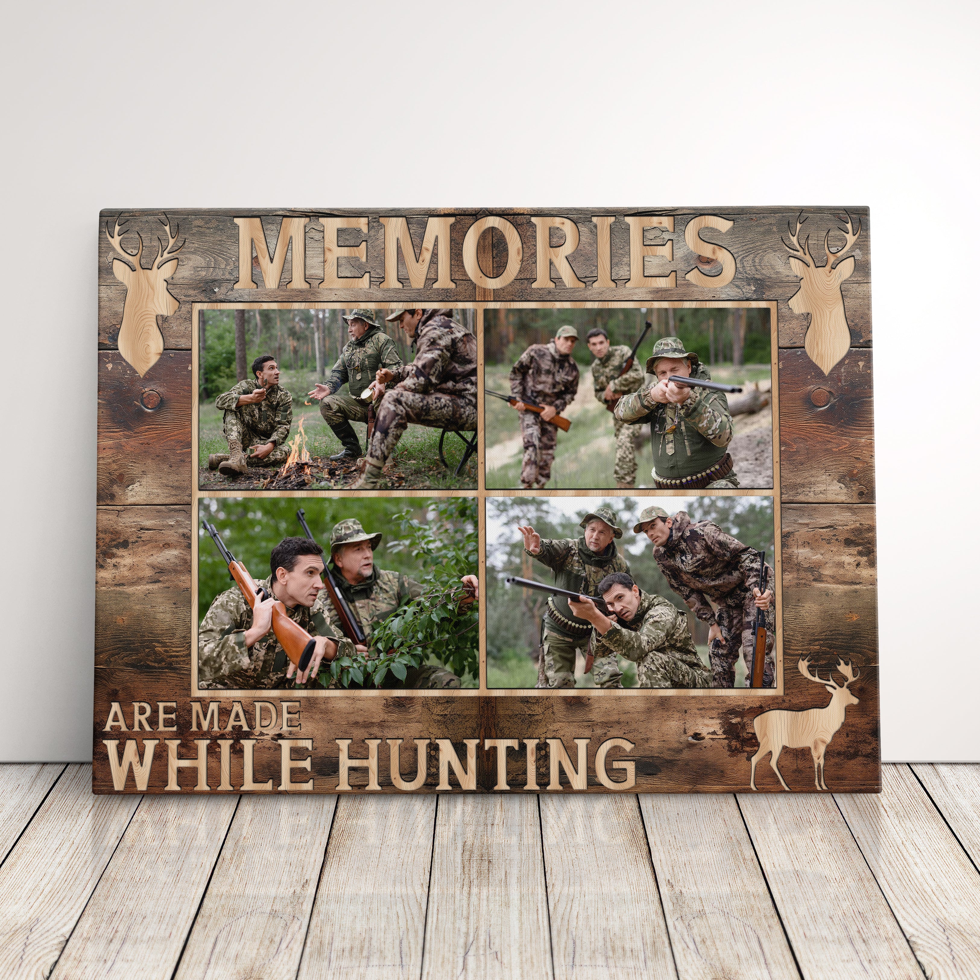 Personalized Canvas Print Gift For Hunting Husband, Dad, Or Boyfriend, Deer Hunting Picture Frame For Buck Hunter Photo Collage Canvas