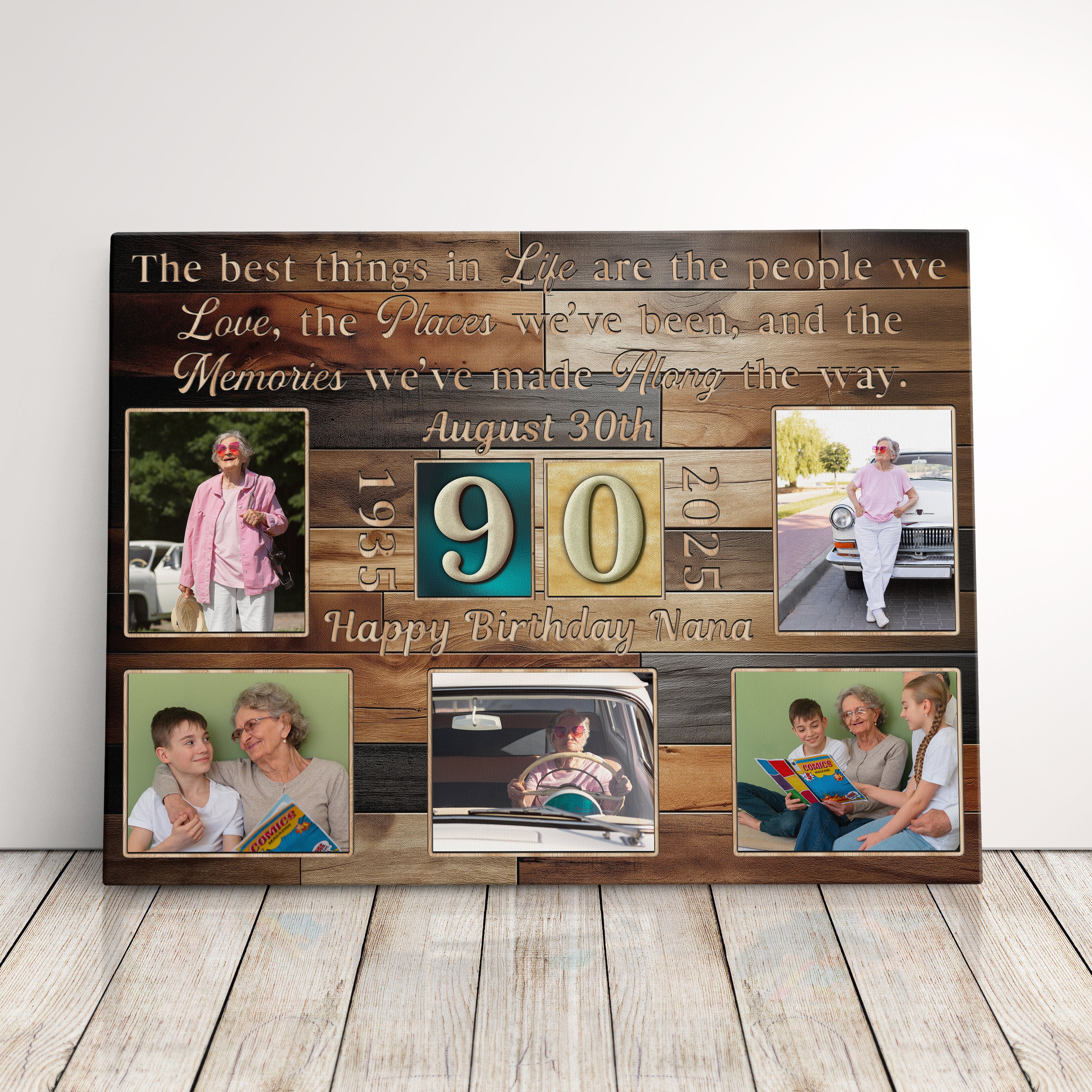 Personalized Birthday Gift For Grandpa or Grandma 90th Birthday Photo Collage Custom Canvas Print Gift Idea For Parents or Grandparents