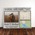 Personalized Gift For Newly Engaged Couple Canvas Print, Custom Engagement Canvas Photo Gift For Couple, Photo, Calendar, and Map