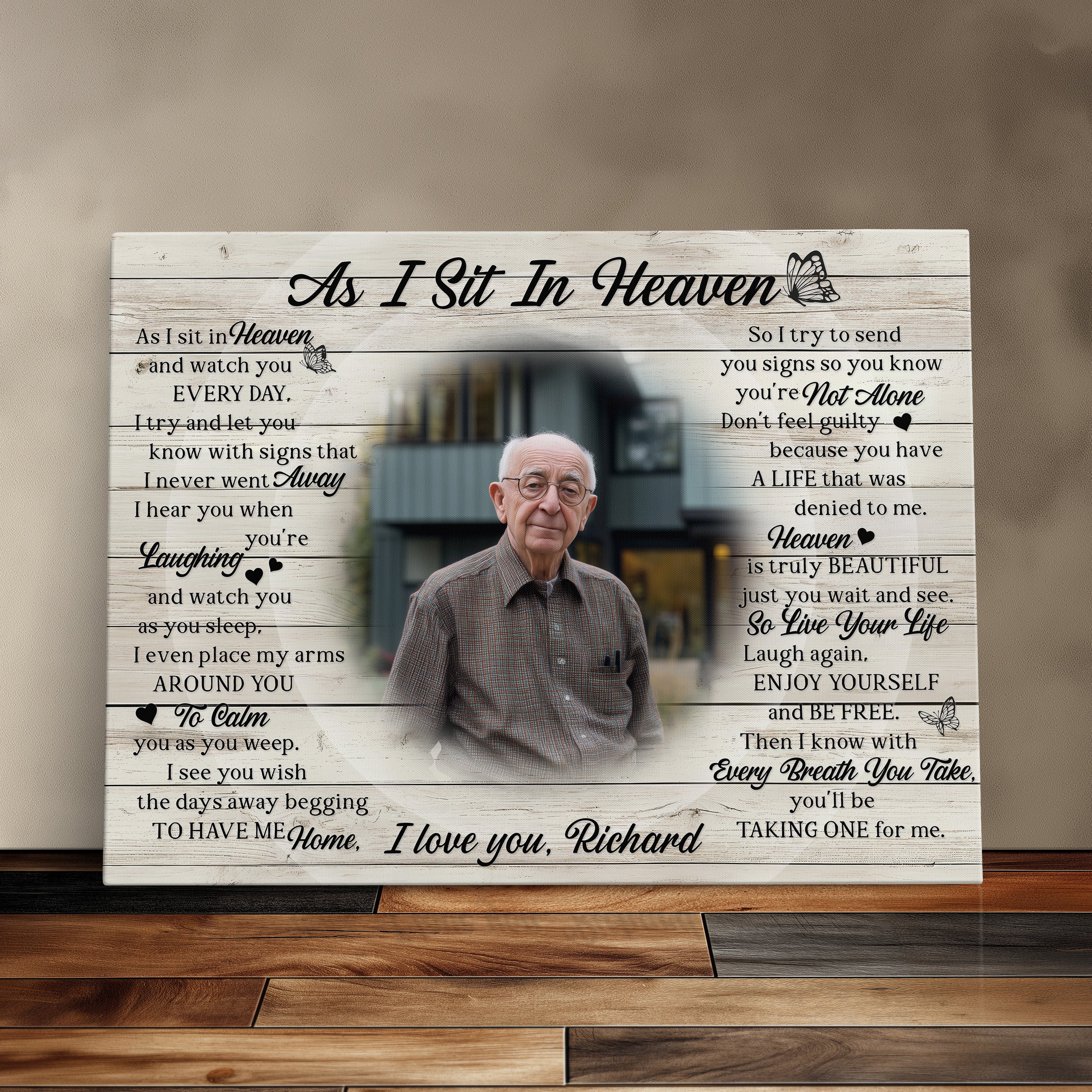 Personalized Rest In Peace Memorial Canvas Print, Custom Photo Sympathy Gift, Remembrance Gift For Loss Of Loved One, As I Sit In Heaven Canvas