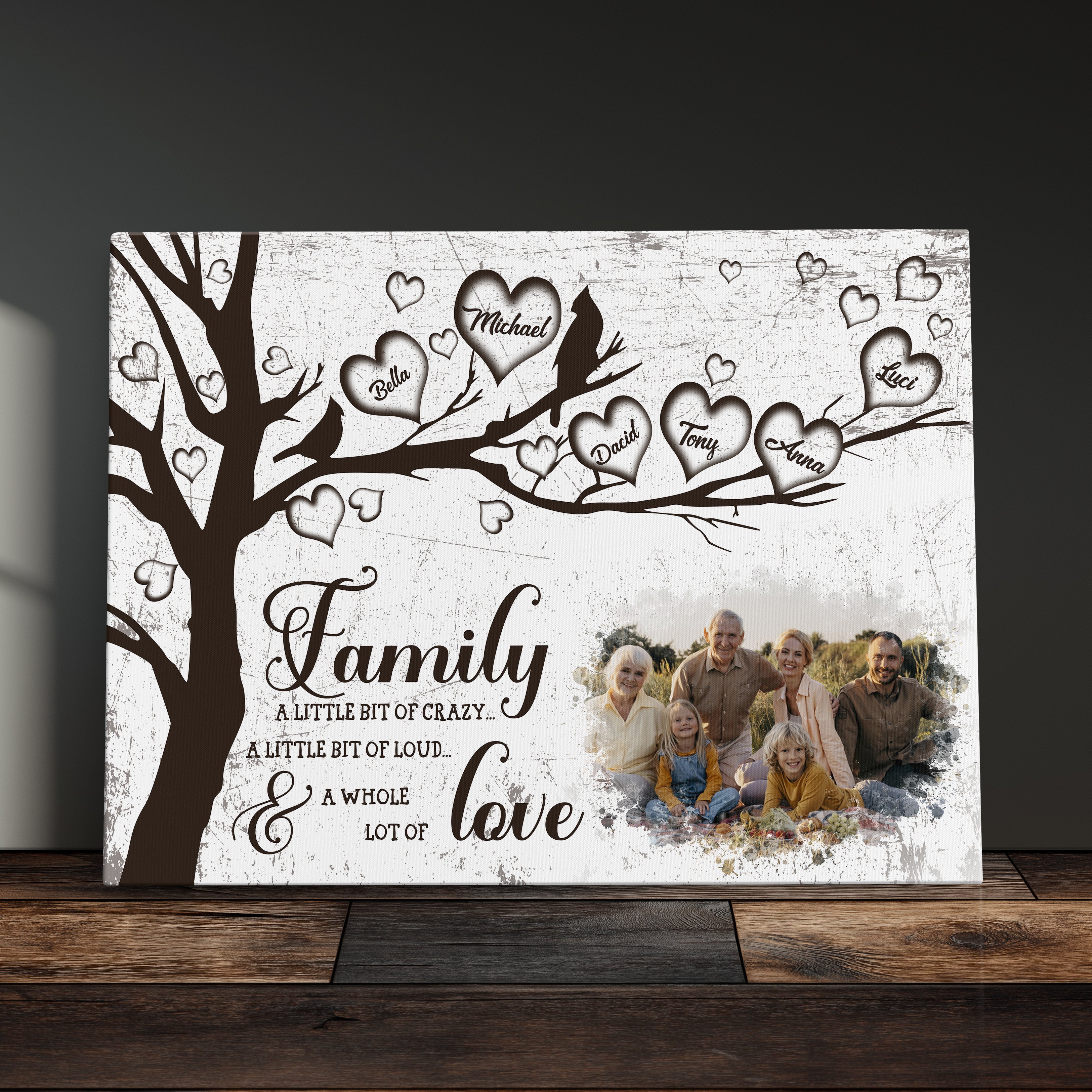 Personalized Family Tree Canvas Print Farmhouse Decor Wall Art Family Portrait Gift For Parents