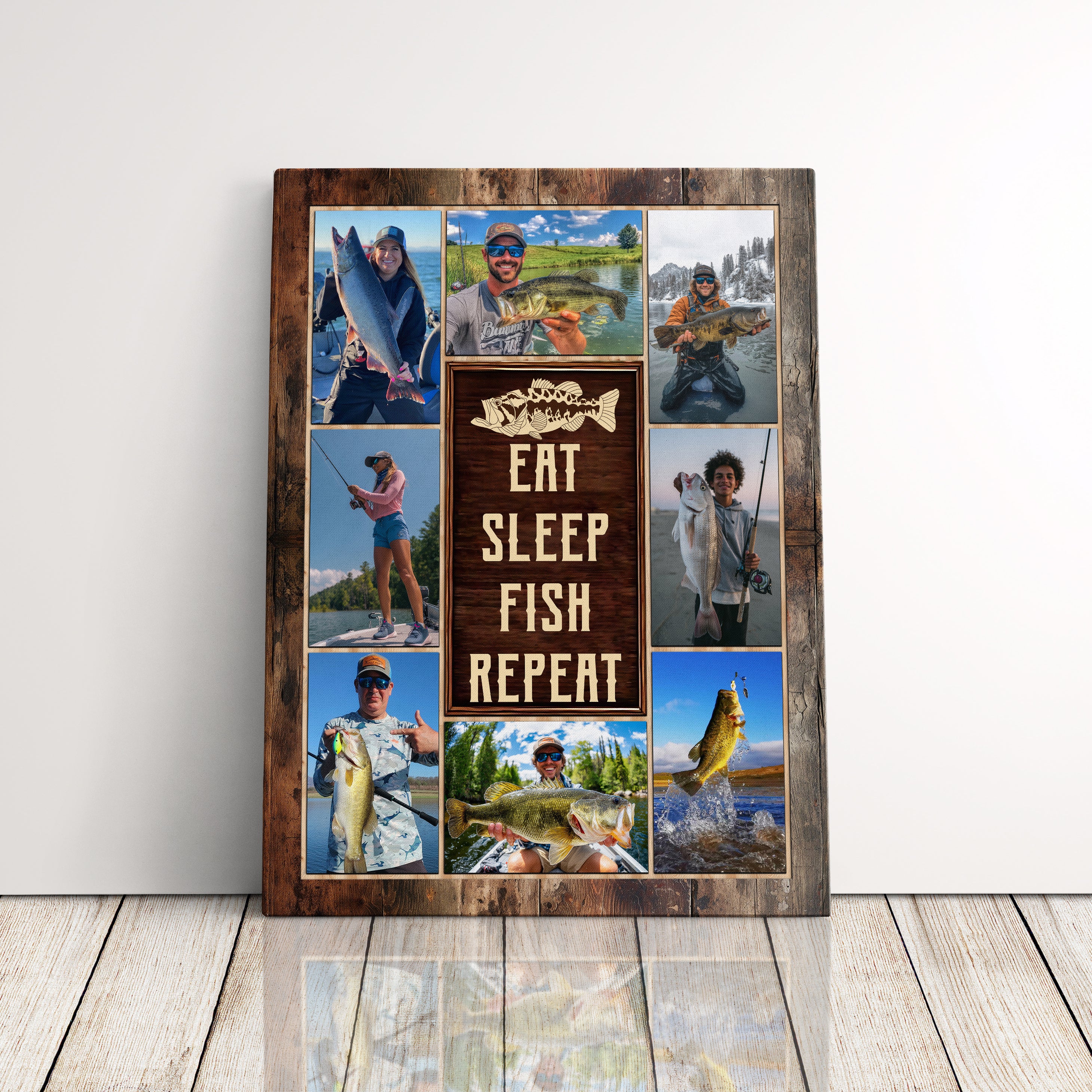 Personalized Fishing Canvas Print Gift For Fisherman Dad, Husband, Or Boyfriend, Fishing Photo Collage Canvas Gift Idea