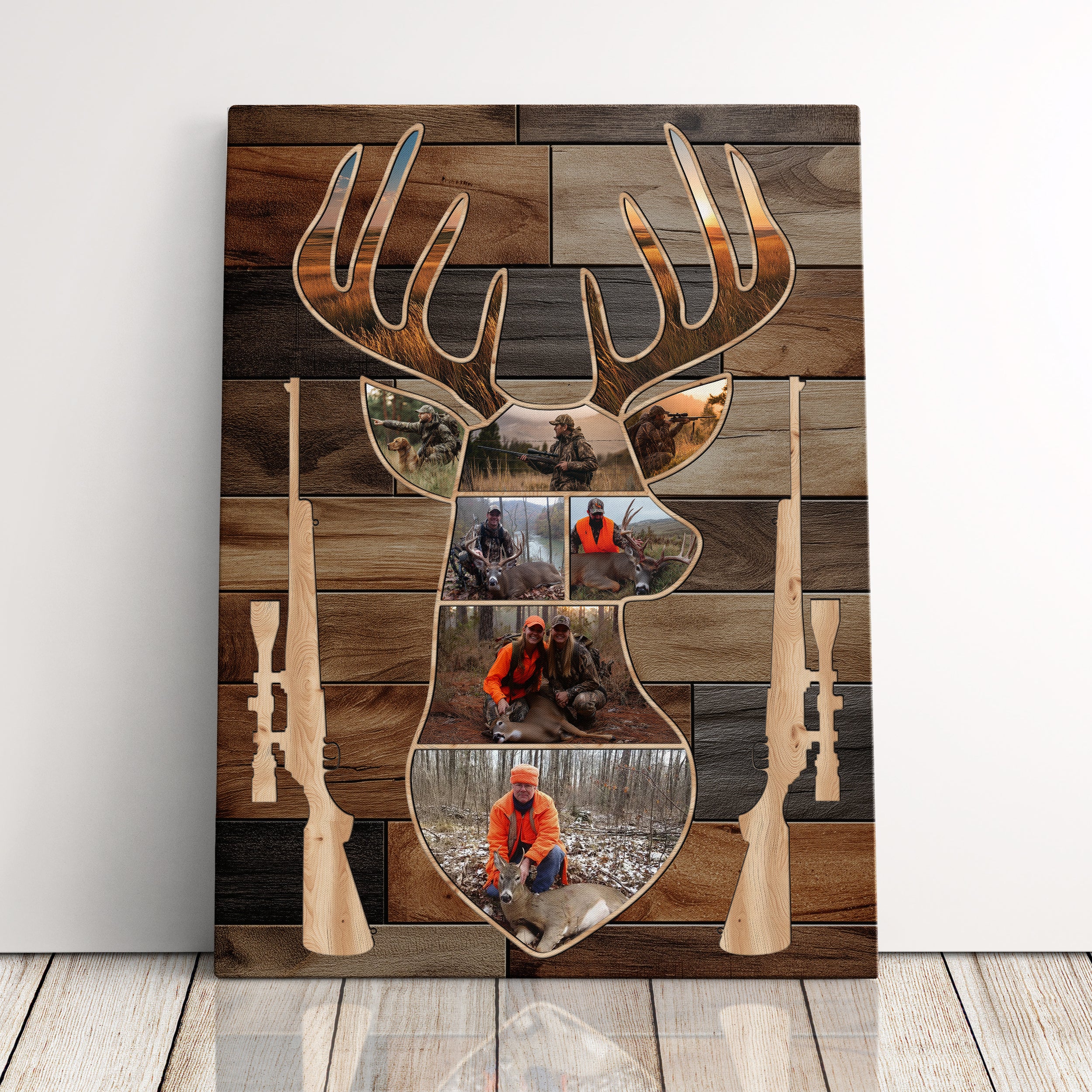 Personalized Deer Hunter Canvas Print Photo Gift Ideas For Dad, Husband, Son, Buck Hunting Outdoorsman Custom Rustic Deer Head Photo Collage