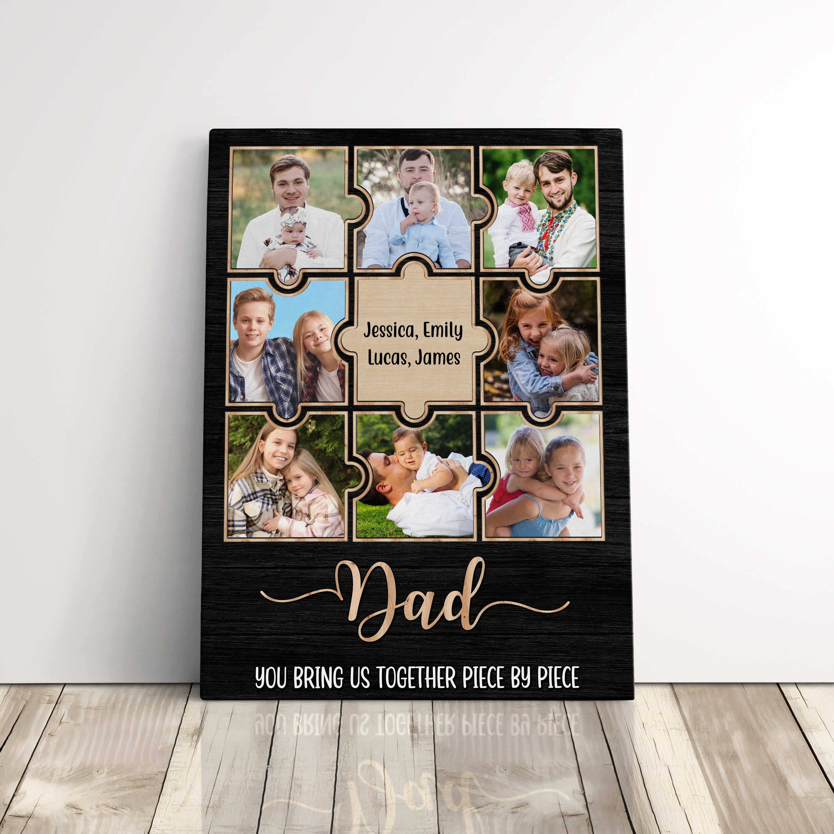 Personalized Photo Frame Gift For Dad Canvas Print, Custom Puzzle Photo Collage Birthday Gift For Father From Daughter Son