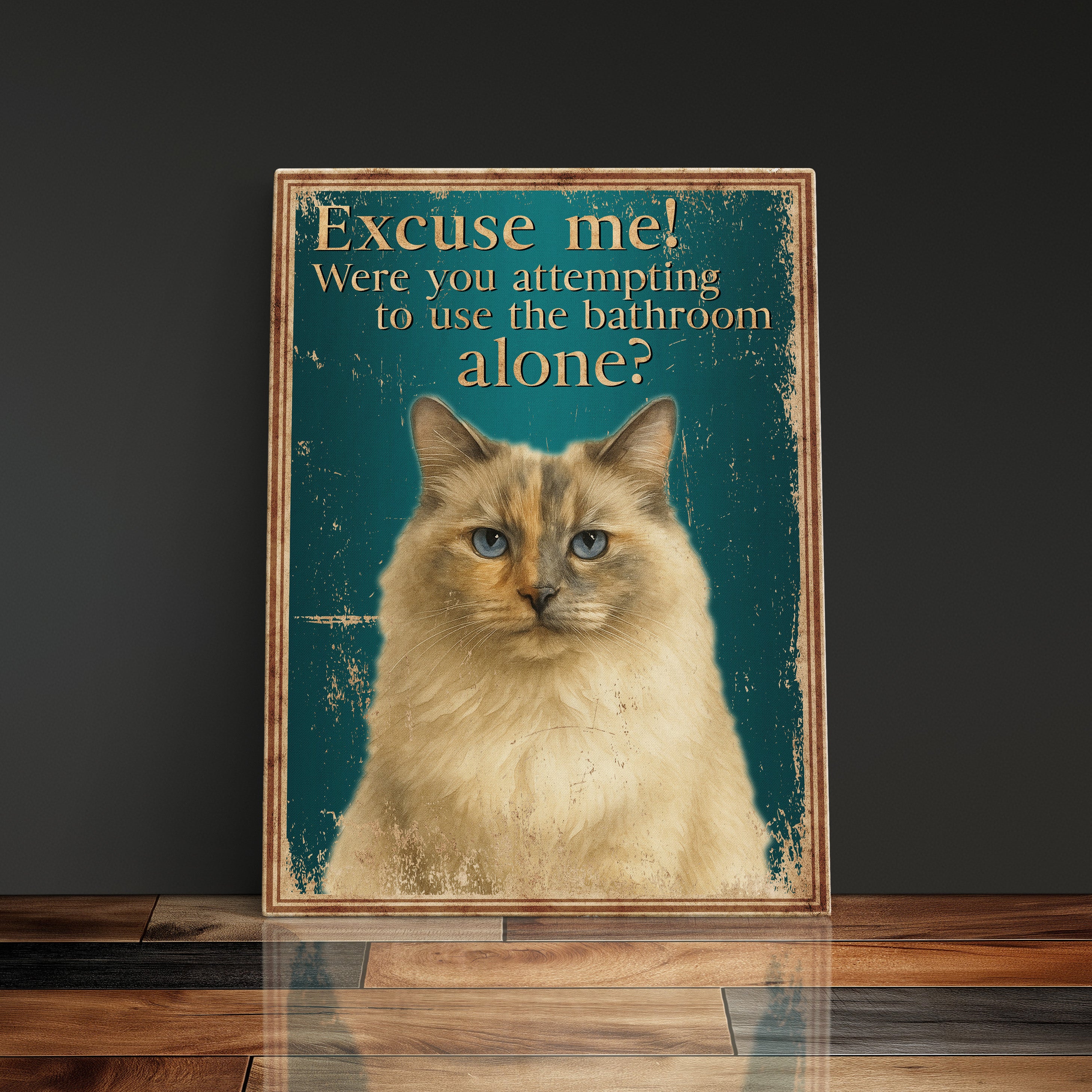 Personalized Funny Cat Lover Gift For Cat Mom Bathroom Canvas Print, Custom Pet Portrait Funny Bathroom Wall Art