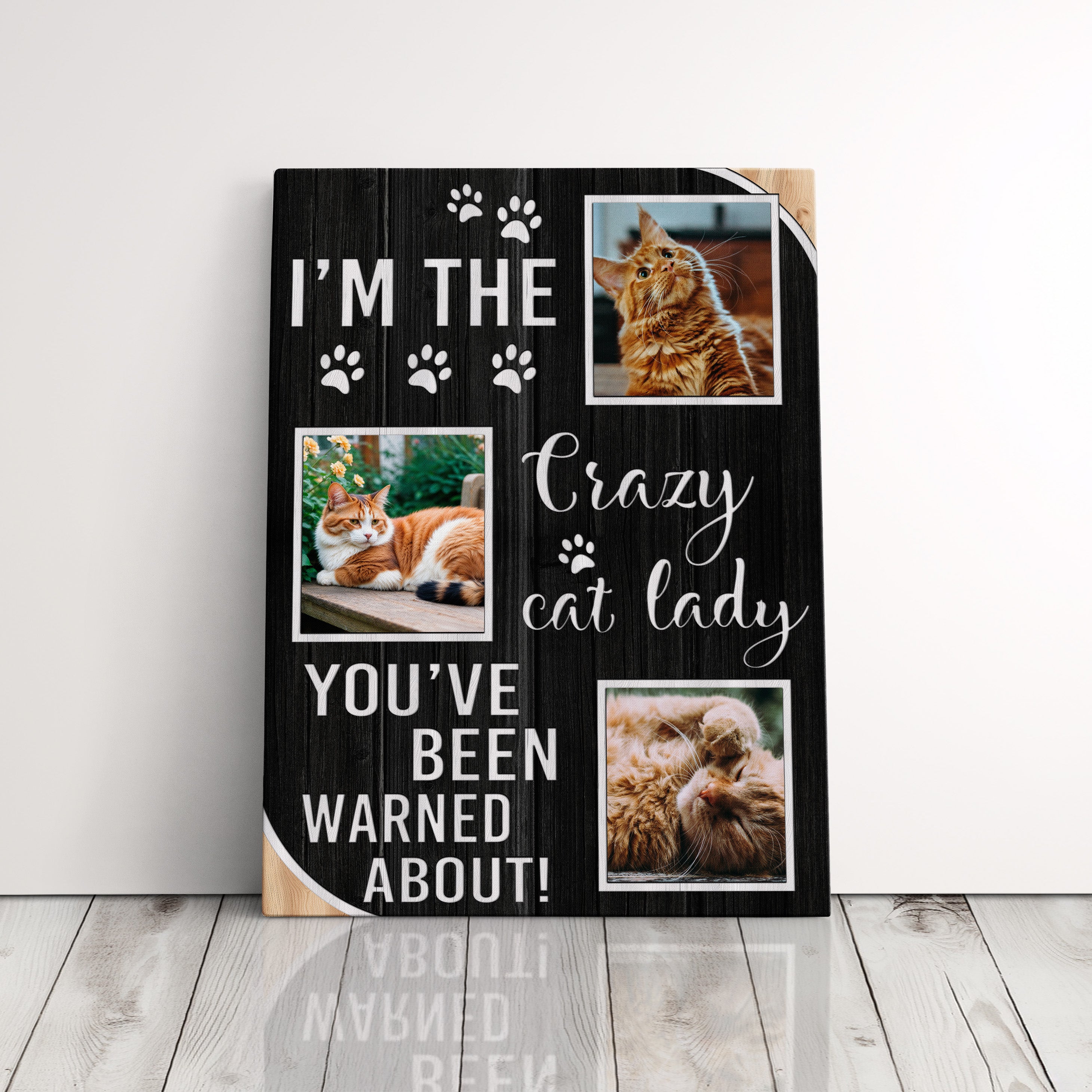 Personalized Gift For Crazy Cat Lady Canvas Print, Custom Gift For Cat Mom Birthday, Cat Photo Collage Wall Art
