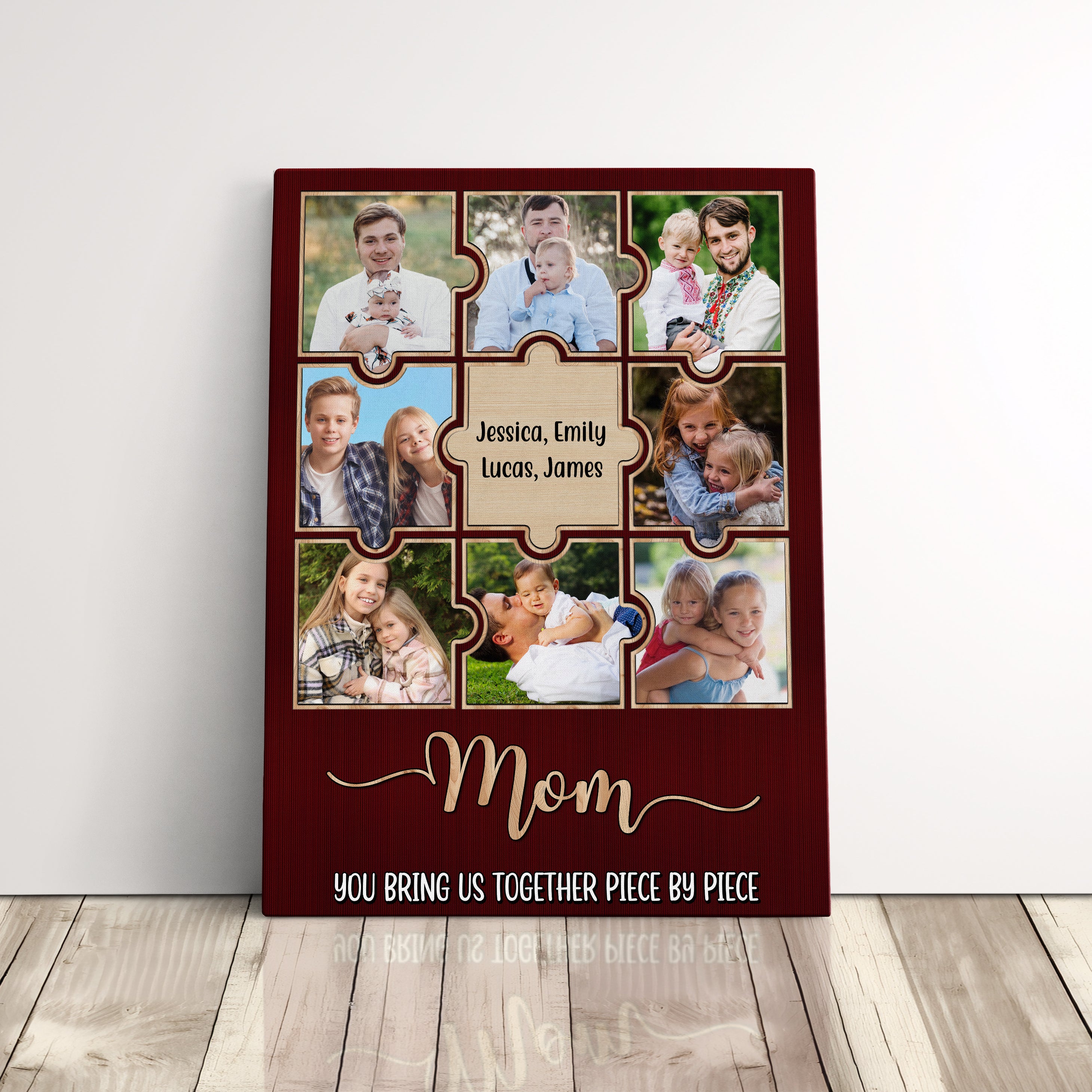 Personalized Photo Frame Gift For Mom Canvas Print, Custom Puzzle Photo Collage Birthday Gift For Mother From Daughter Son