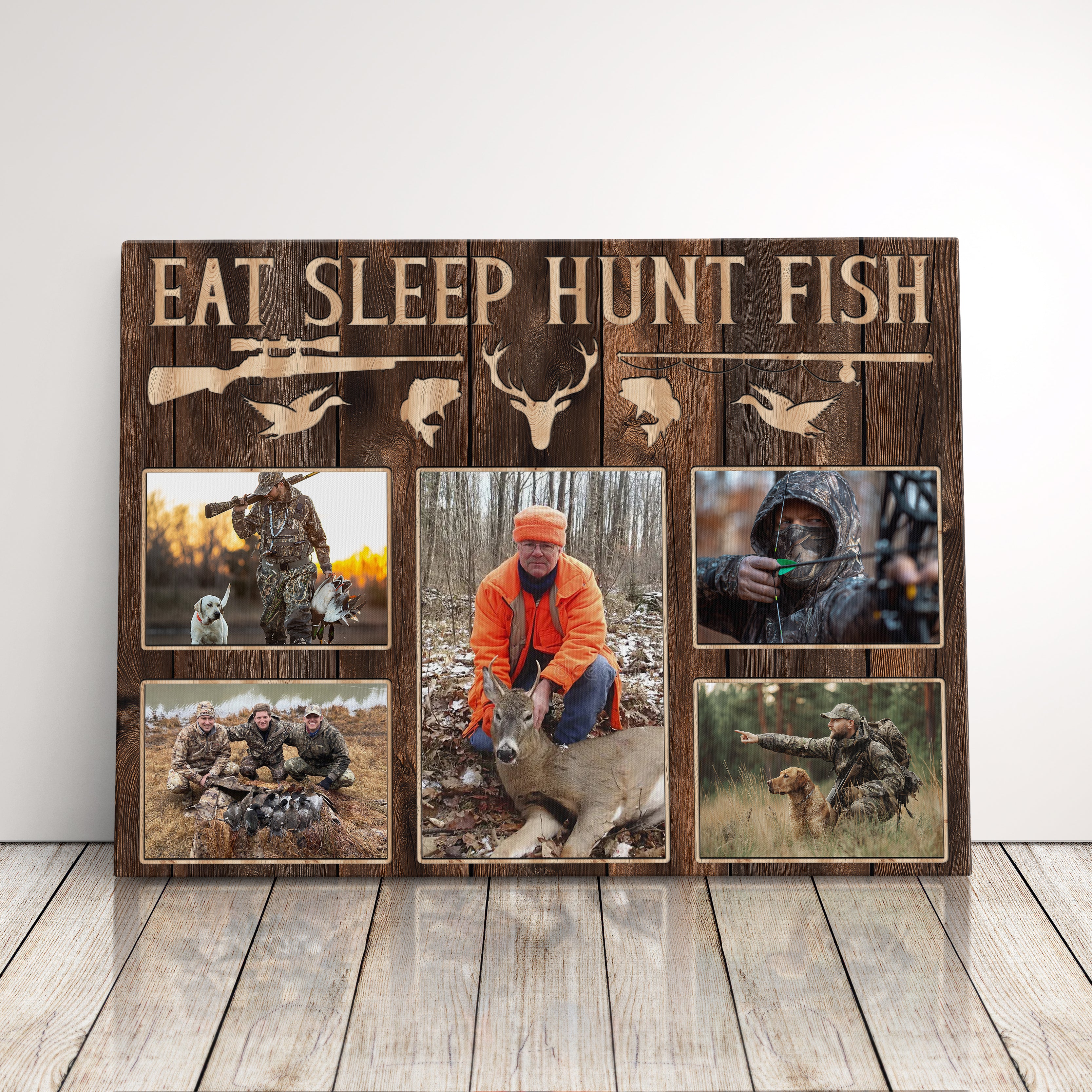 Personalized Hunting Canvas Print Gift For Husband, Dad, Or Boyfriend, Custom Man Cave Hunter Decor, Eat Sleep Hunt Fish