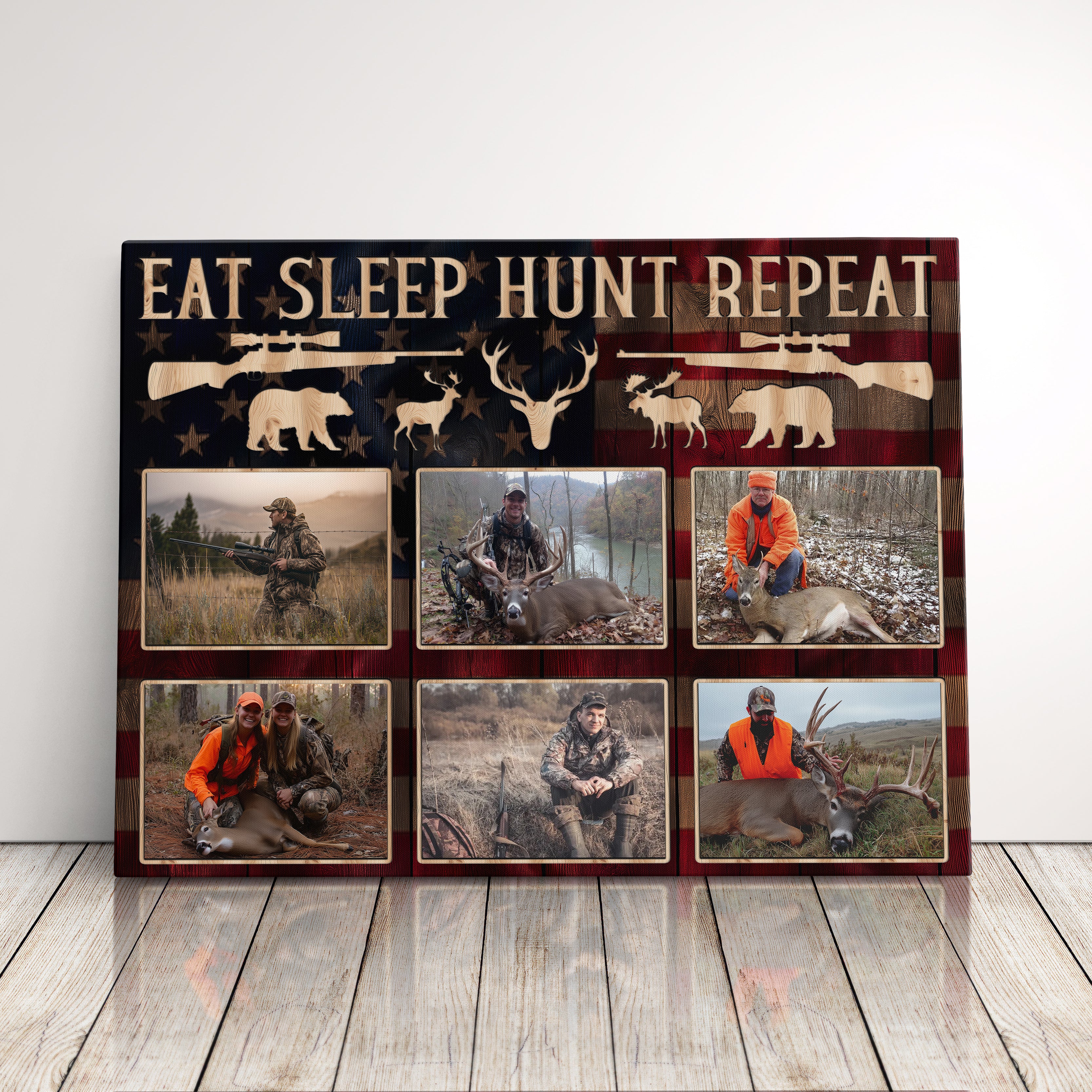 Personalized Hunter Canvas Print Gift For Dad, Husband, Or Boyfriend, Big Game Hunting Photo Collage Gift Ideas, Elk, Moose, Deer, Or Bear Hunting Photo Gift