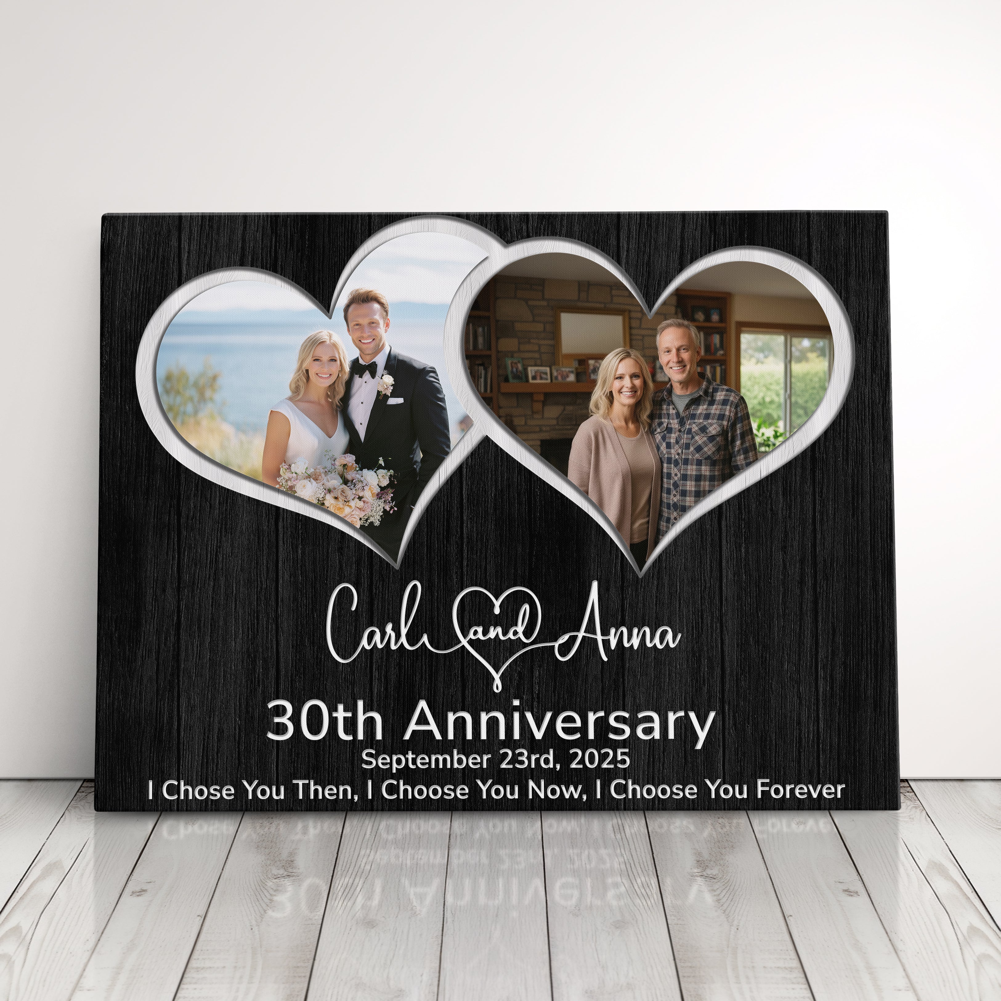 Personalized Anniversary Gift For Husband Or Wife Photo Canvas Print Twin Hearts Wedding Gift For Couples