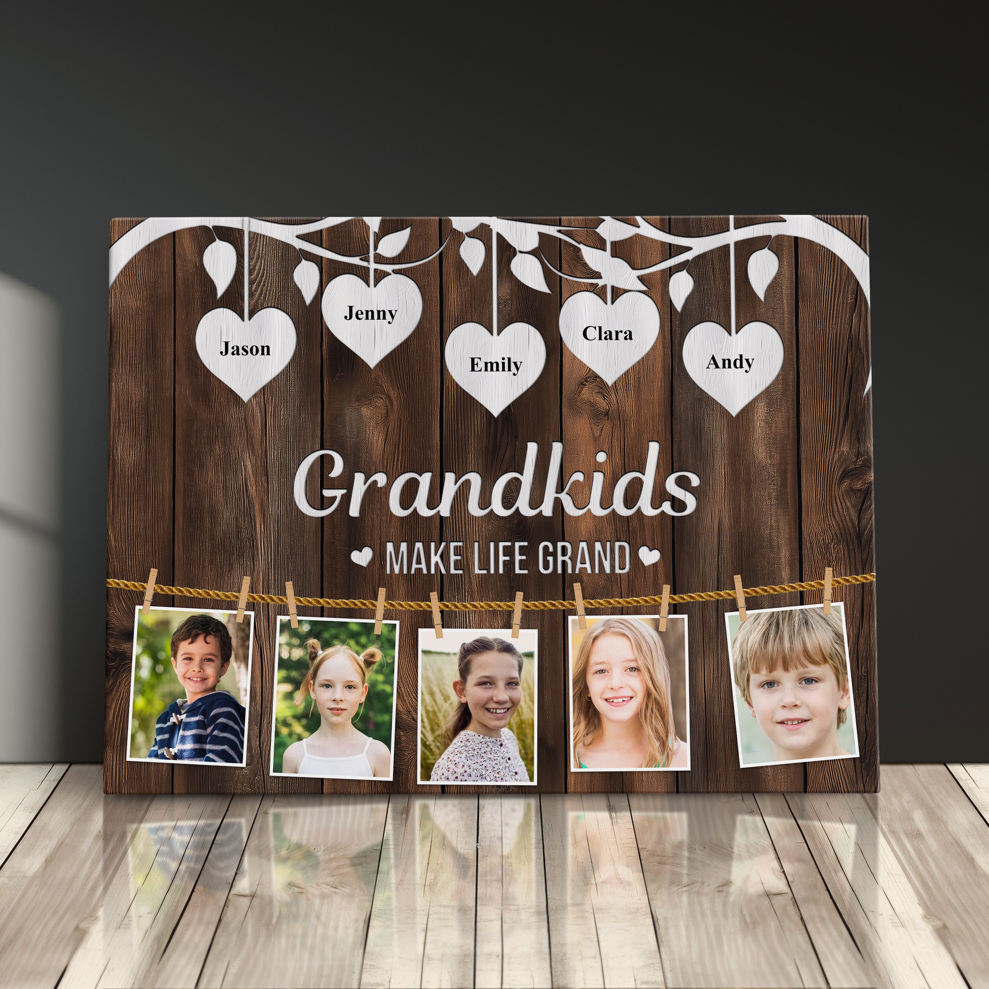 Grandkids Make Life Grand Personalized Photo Collage Canvas Print Rustic Decor Gift Idea For Grandparents