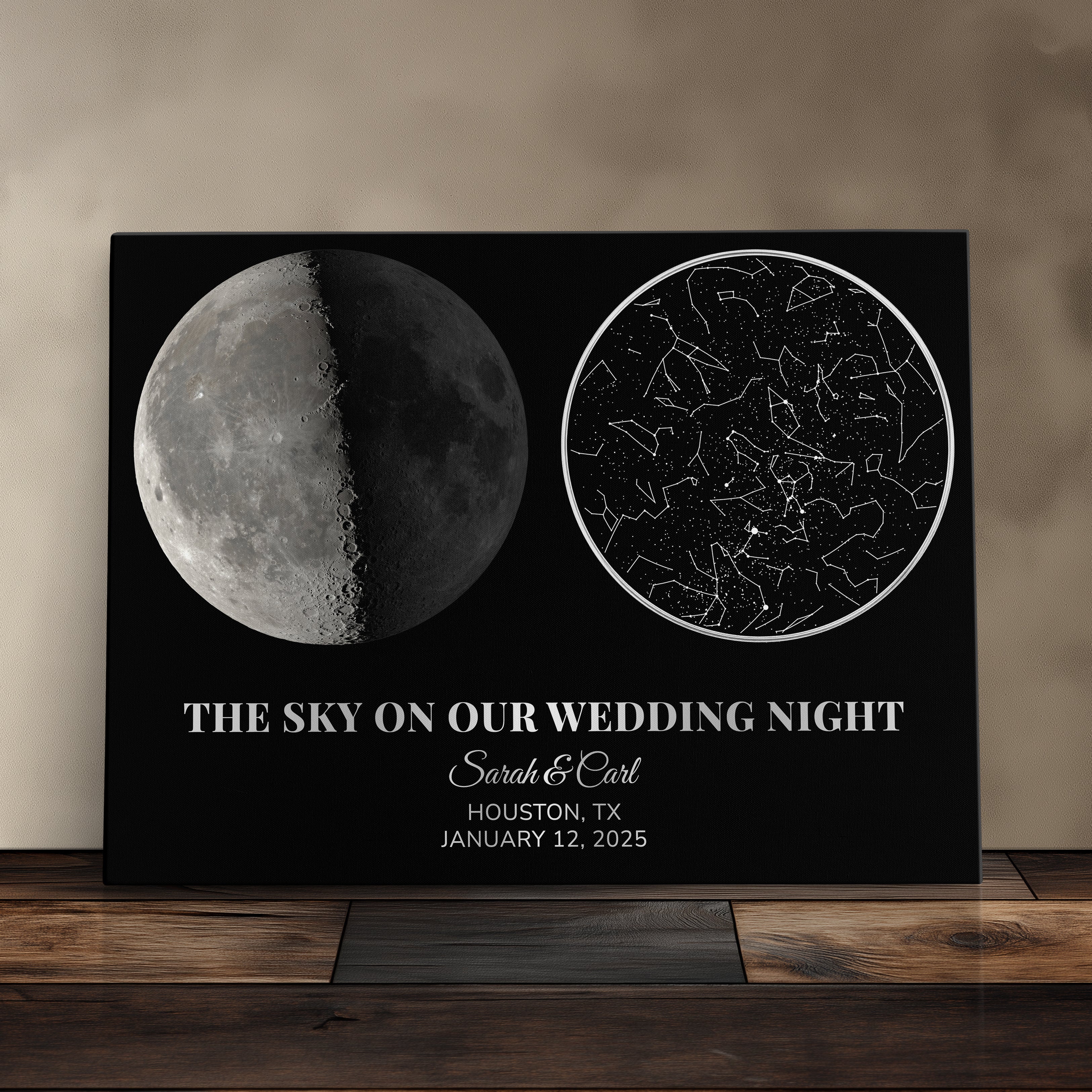 The Moon & Stars Personalized Romantic Canvas Print