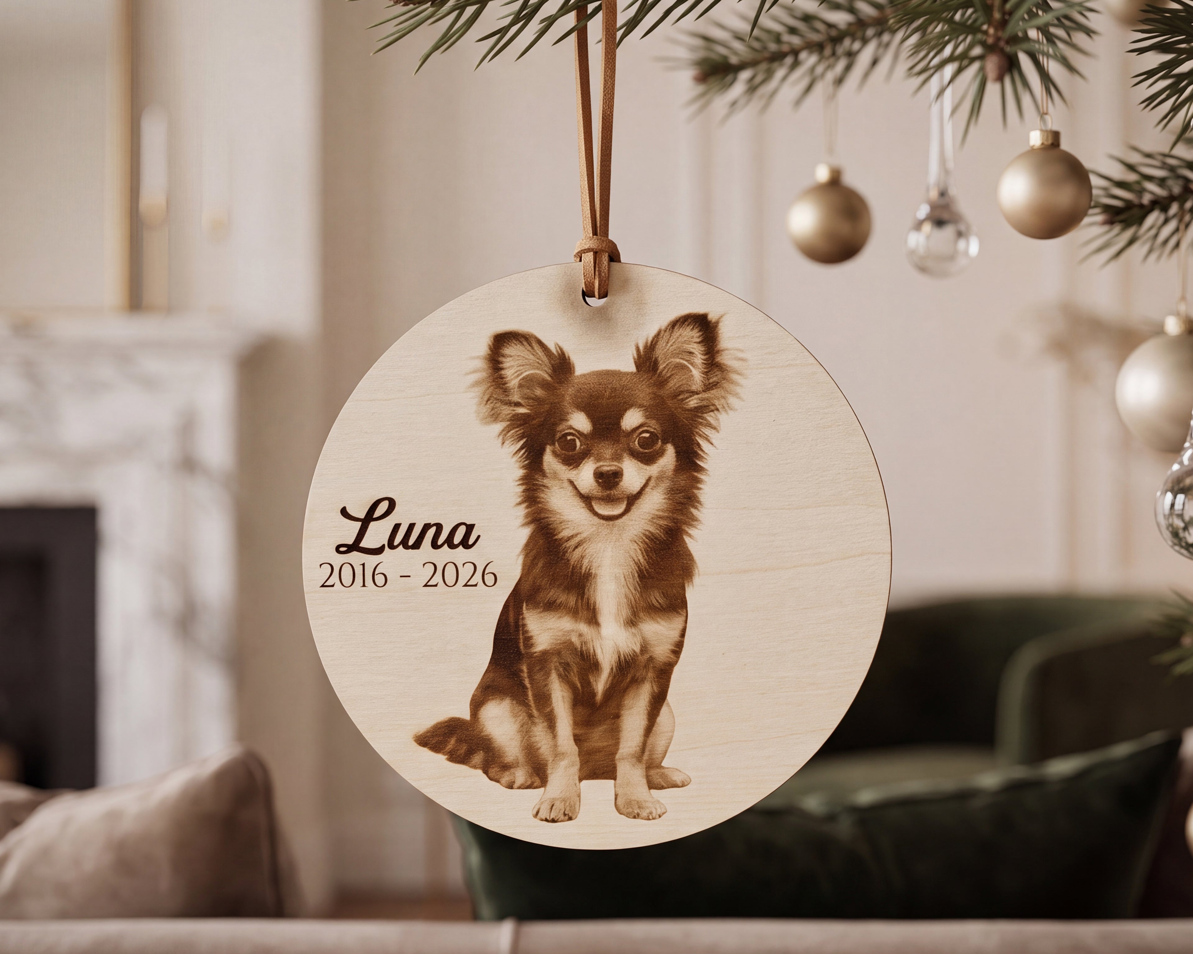 Custom Pet Memorial Photo Engraved Wood Christmas Ornament
