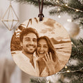 Custom Engagement Photo Engraved Wood Christmas Ornament