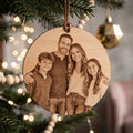 Custom Family Photo Engraved Wood Christmas Ornament