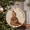Custom Baby's First Christmas Photo Engraved Wood Christmas Ornament