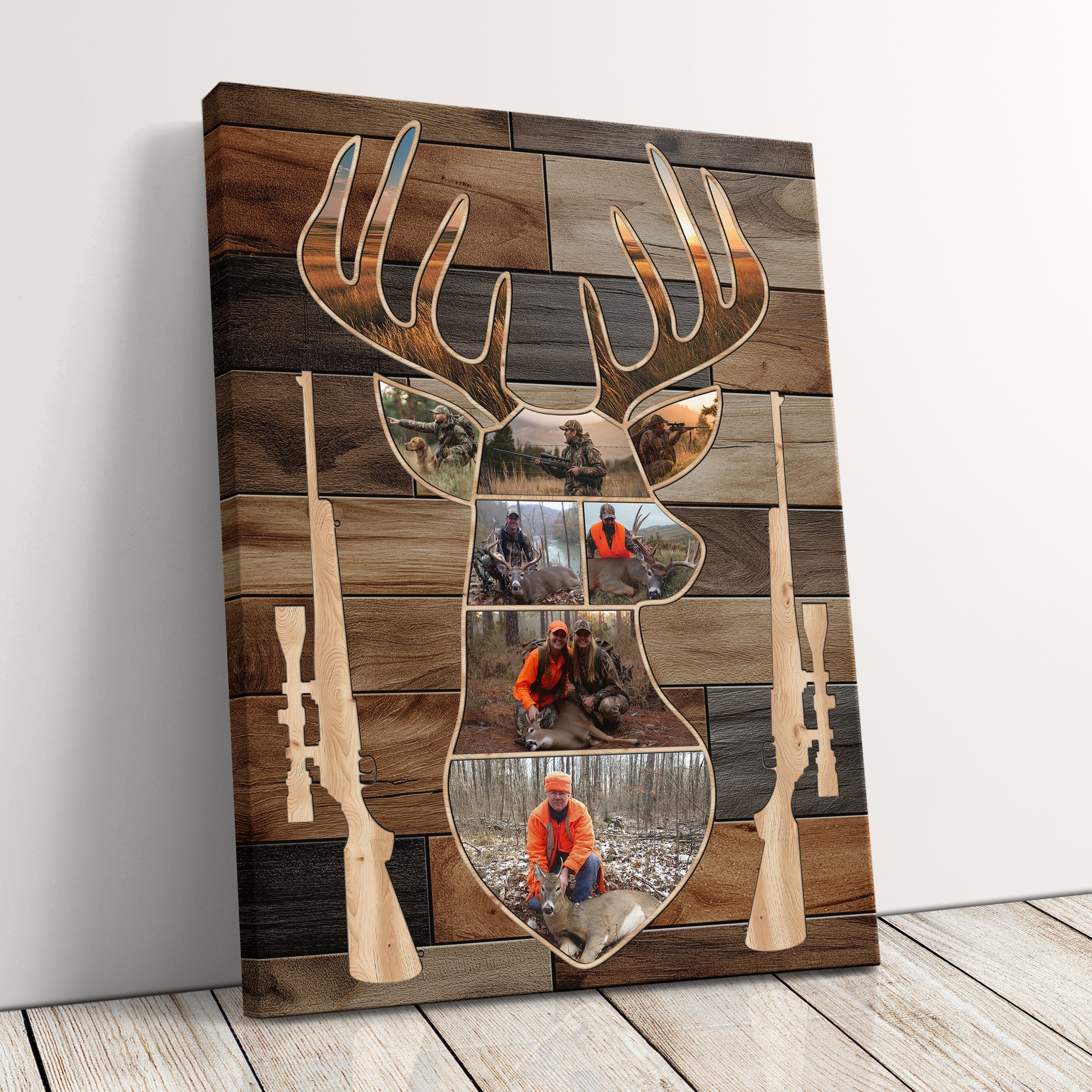 Personalized Deer Hunter Canvas Print Photo Gift Ideas For Dad, Husband, Son, Buck Hunting Outdoorsman Custom Rustic Deer Head Photo Collage