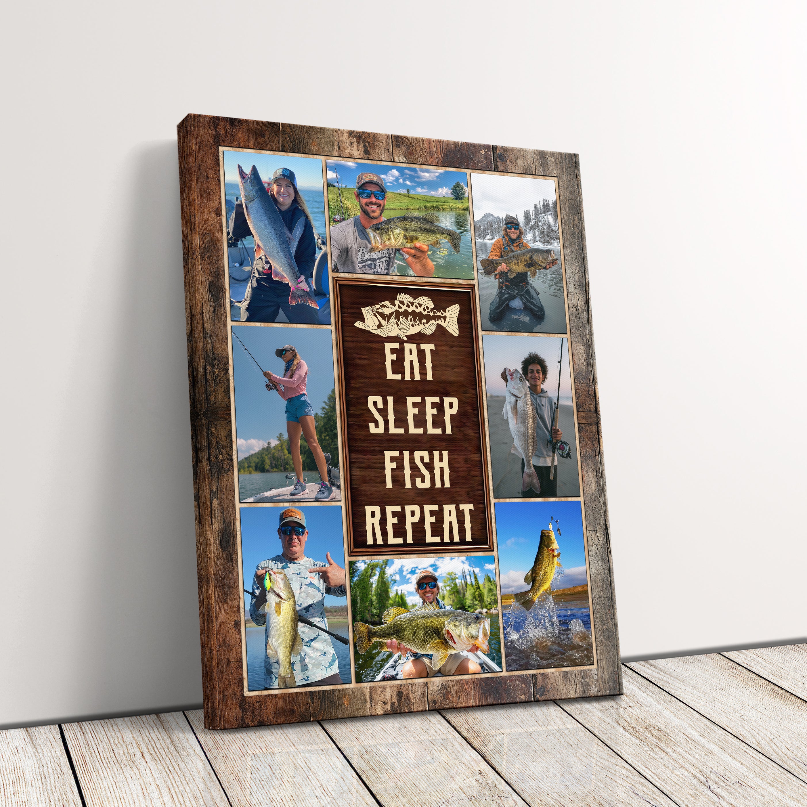 Personalized Fishing Canvas Print Gift For Fisherman Dad, Husband, Or Boyfriend, Fishing Photo Collage Canvas Gift Idea