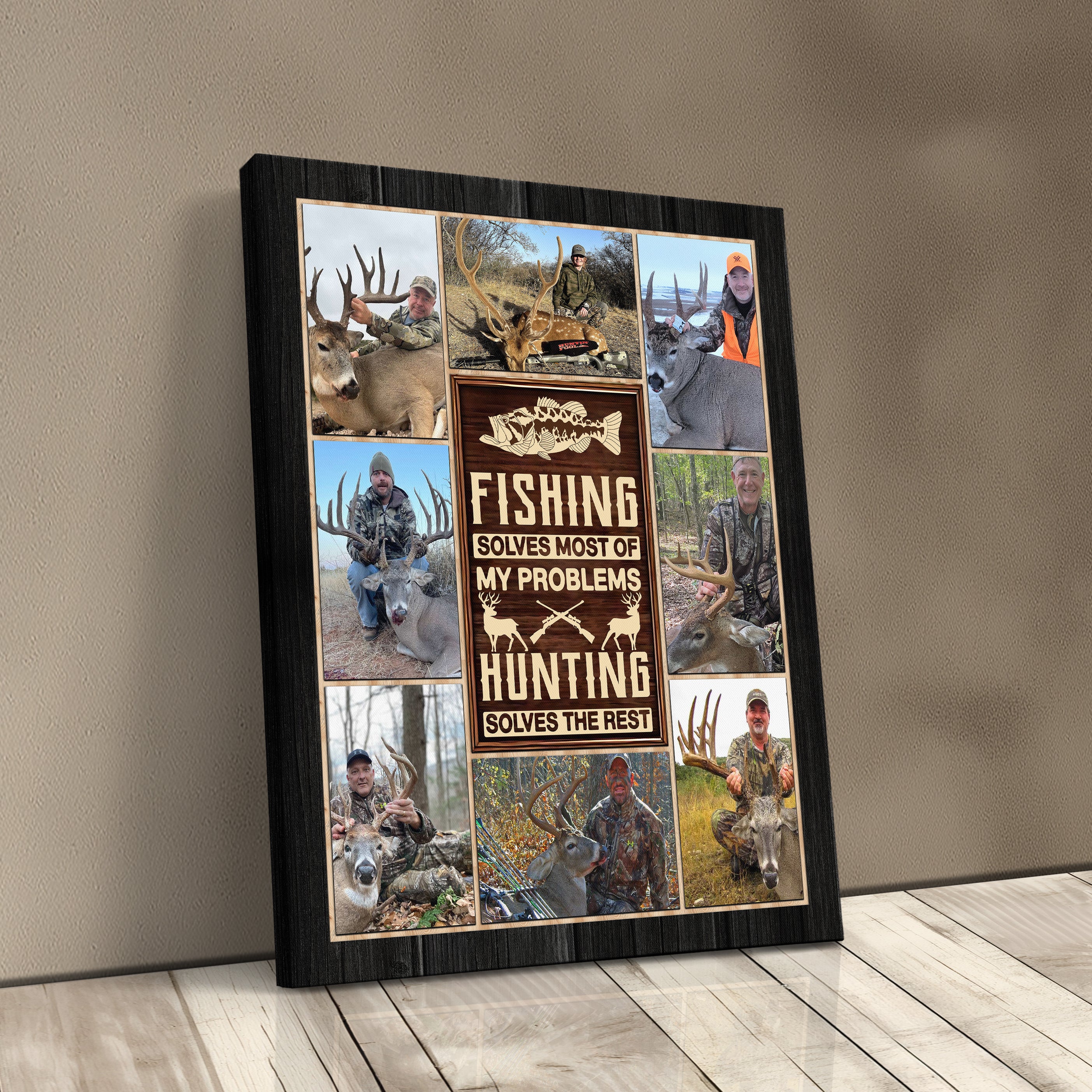 Personalized Hunting & Fishing Photo Collage Canvas Print, Photo Gift Ideas For Husband, Dad, Son, Grandpa Who Is A Hunter Or Fisherman