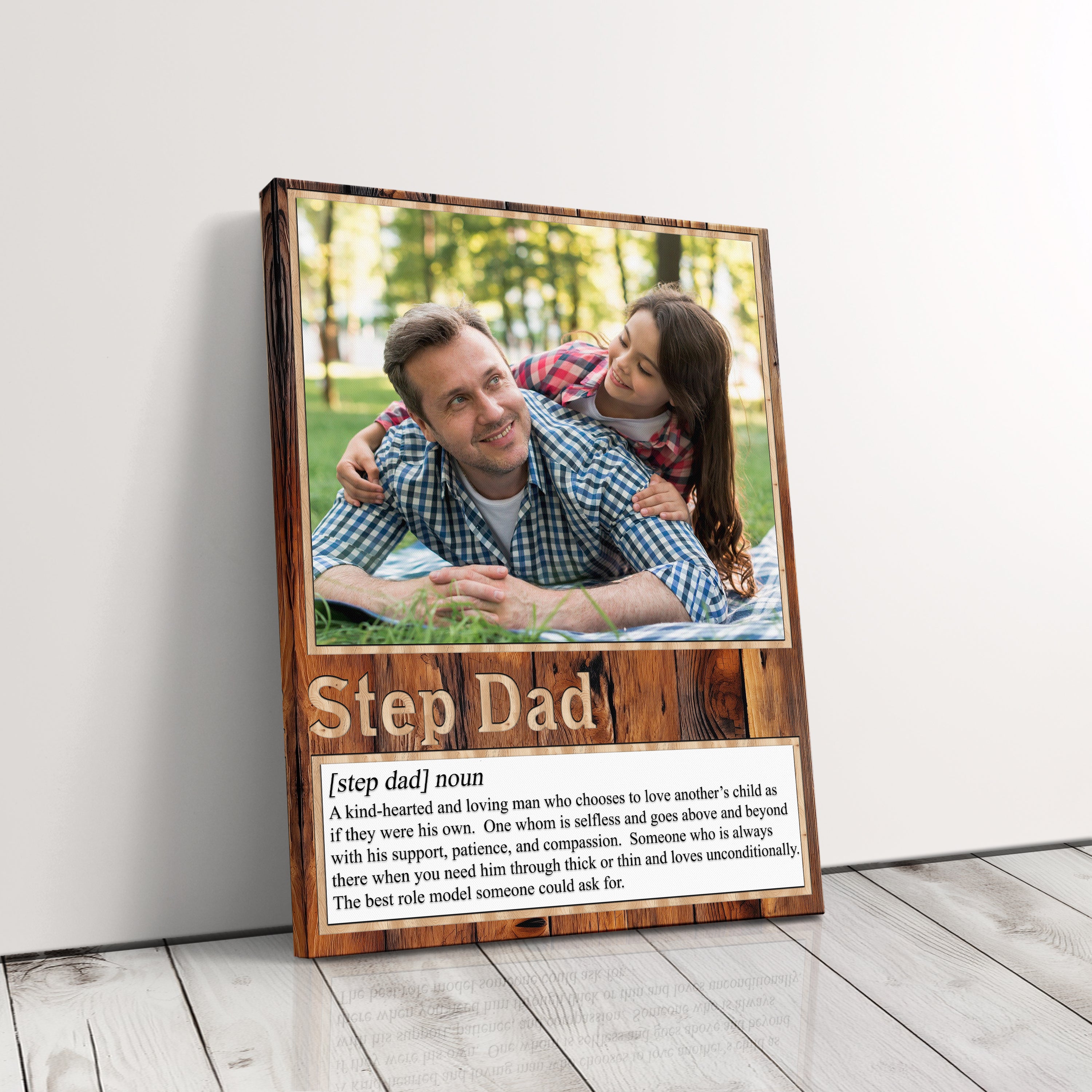 Personalized Step Dad Gift From Kids Definition Canvas Print, Family Photo Frame Gift For Step Father Wall Art