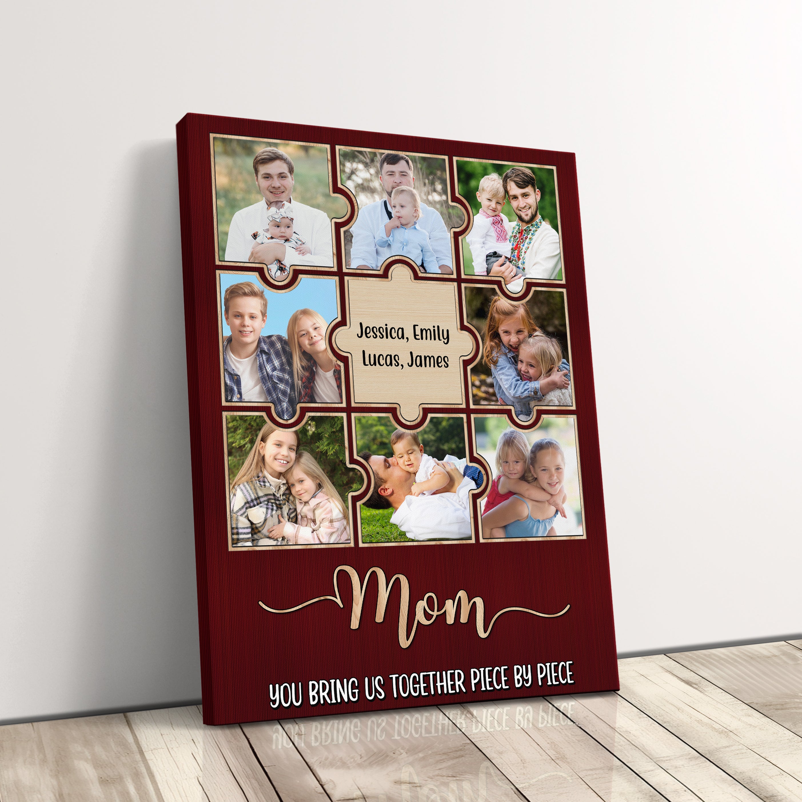 Personalized Photo Frame Gift For Mom Canvas Print, Custom Puzzle Photo Collage Birthday Gift For Mother From Daughter Son