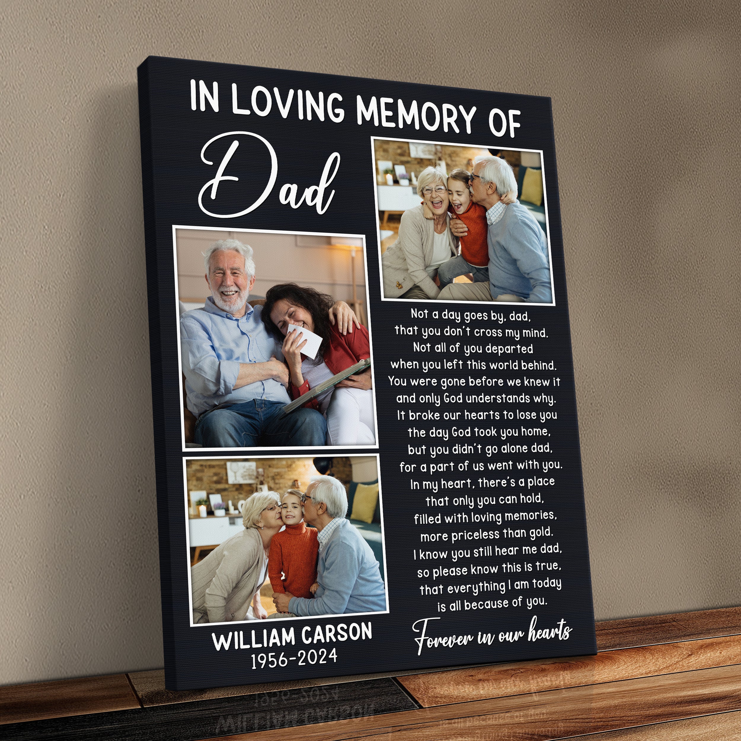 Personalized Remembrance Gift Photo Canvas Print, Custom Memorial Sympathy Gift For Loss Of Parent Mom Dad, In Loving Memory Wall Decor