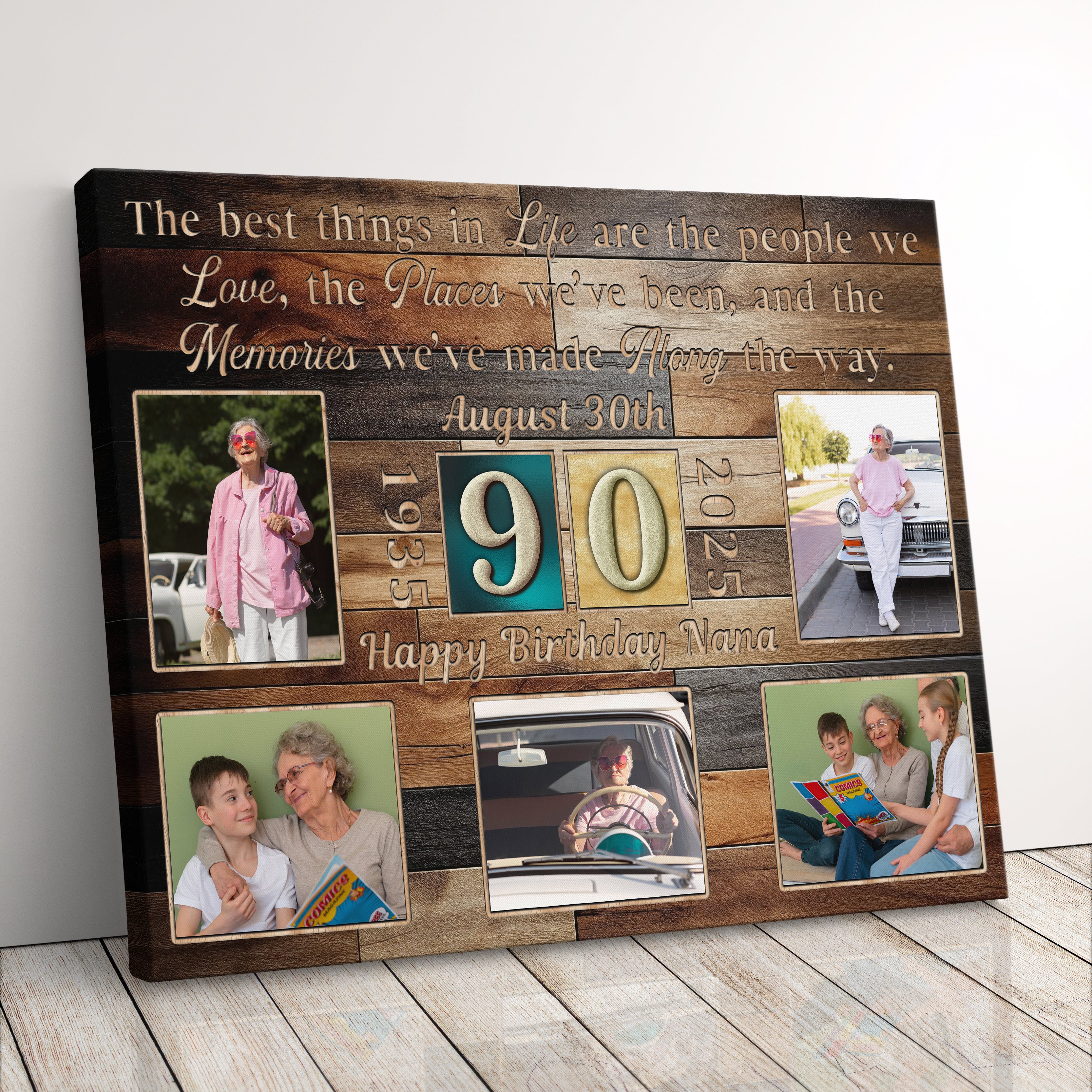 Personalized Birthday Gift For Grandpa or Grandma 90th Birthday Photo Collage Custom Canvas Print Gift Idea For Parents or Grandparents