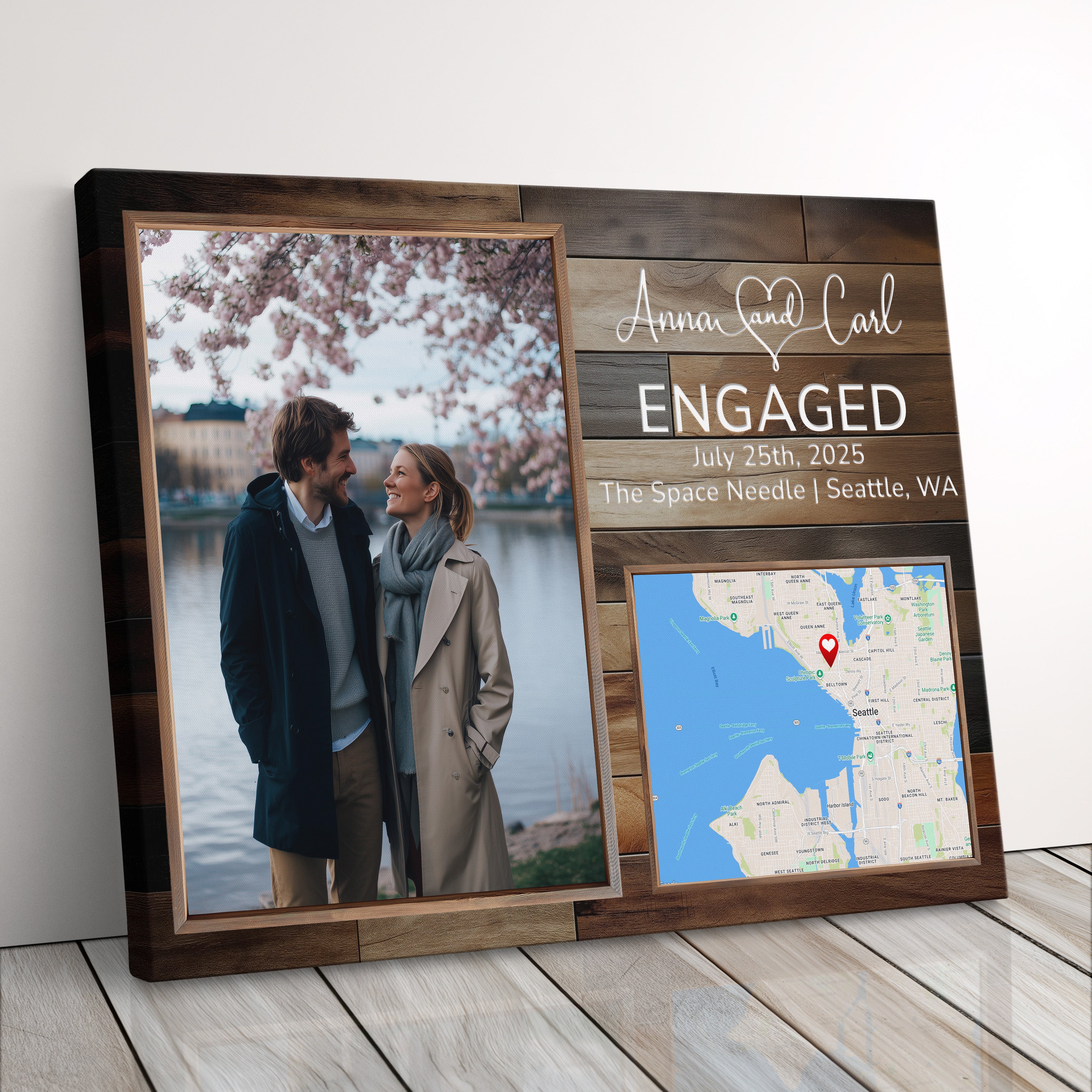 Personalized Engagement Gift Canvas Print Custom Engaged Photo Gift For Newley Engaged Couples