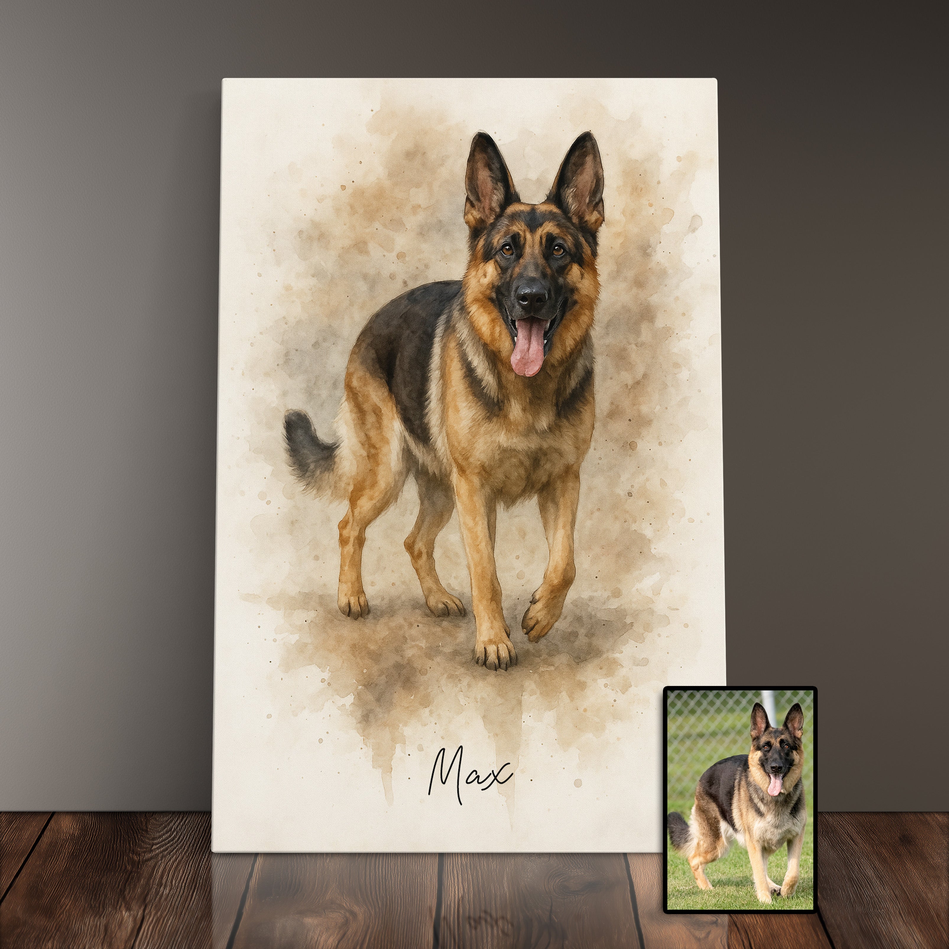 Custom Watercolor Pet Portrait From Photo Canvas Print, Personalized Pet Memorial Gift For Dog Lover, Sympathy Gift For Dog Loss