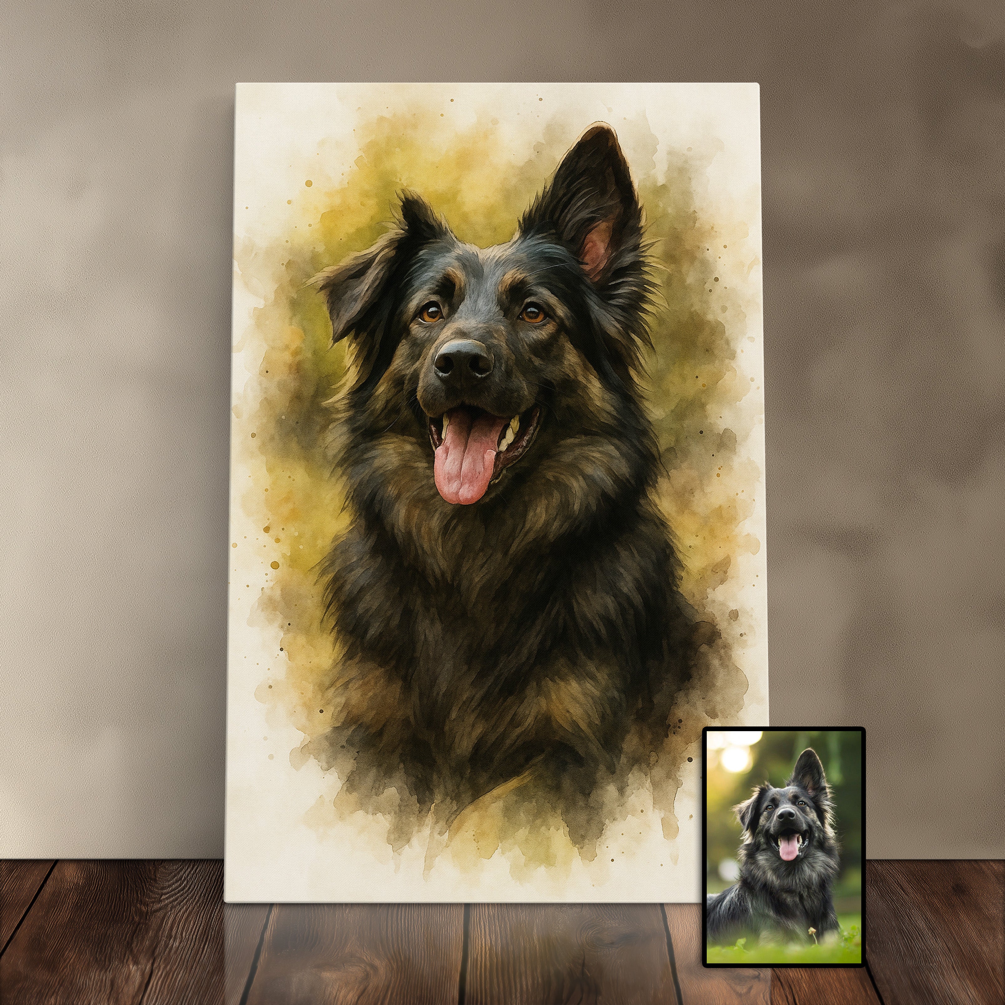 Custom Watercolor Pet Portrait From Photo Canvas Print, Personalized Pet Memorial Gift For Dog Lover, Sympathy Gift For Dog Loss
