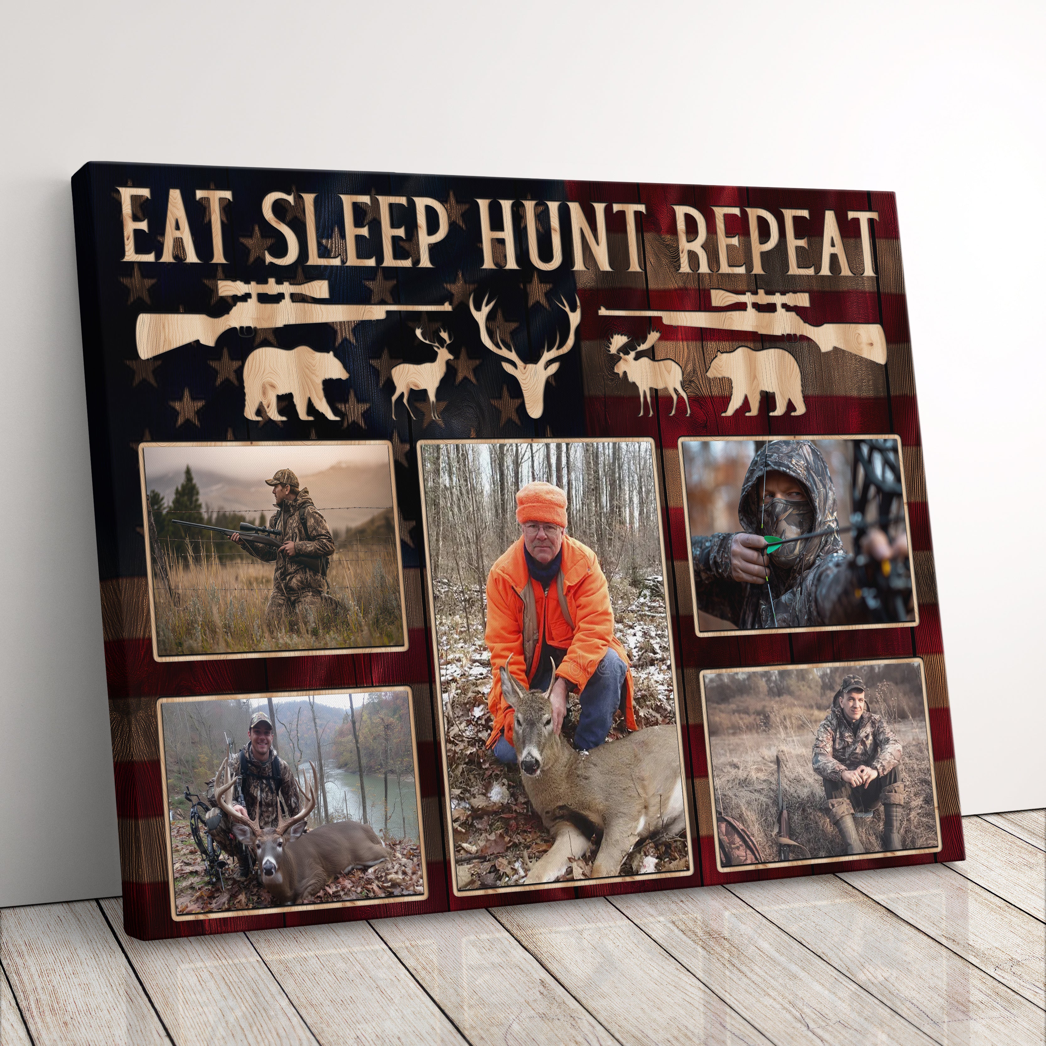 Personalized Hunter Canvas Print Gift For Dad, Husband, Or Boyfriend, Big Game Hunting Photo Collage Gift Ideas, Elk, Moose, Deer, Or Bear Hunting Photo Gift