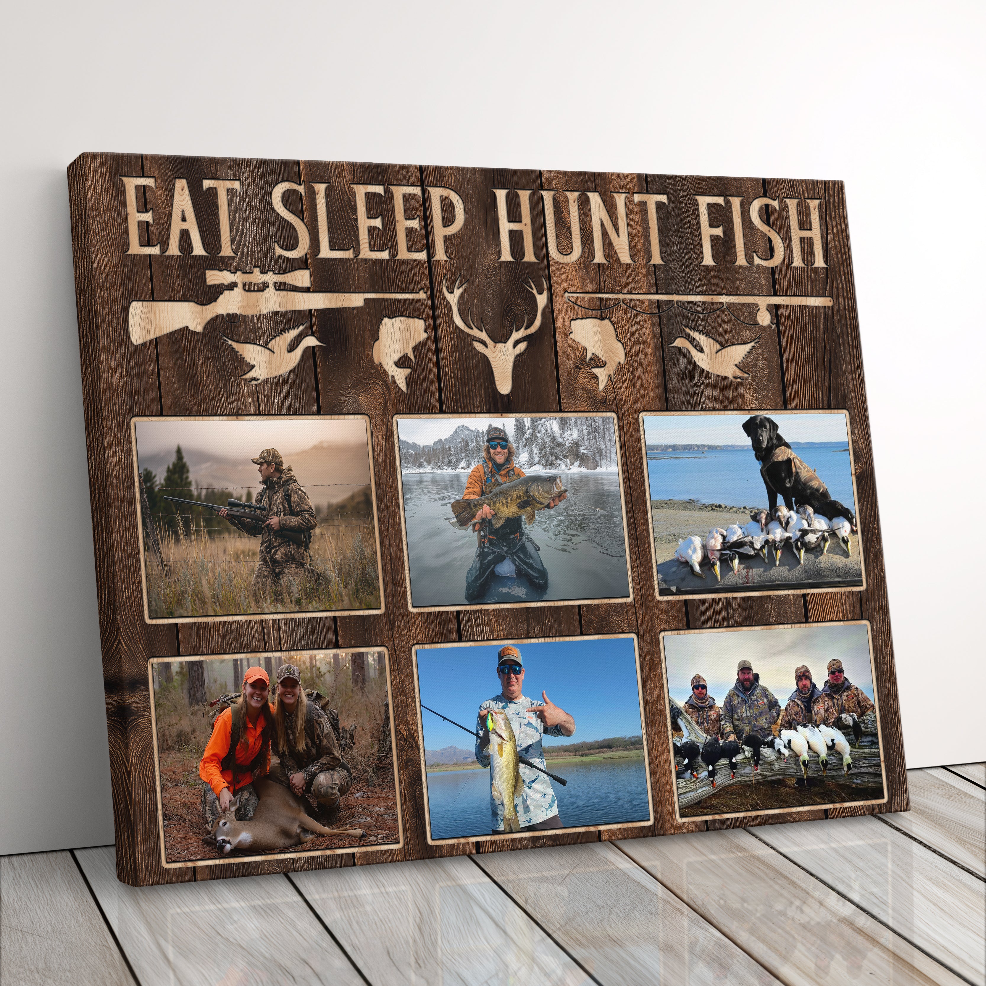 Personalized Hunting Canvas Print Gift For Husband, Dad, Or Boyfriend, Custom Man Cave Hunter Decor, Eat Sleep Hunt Fish