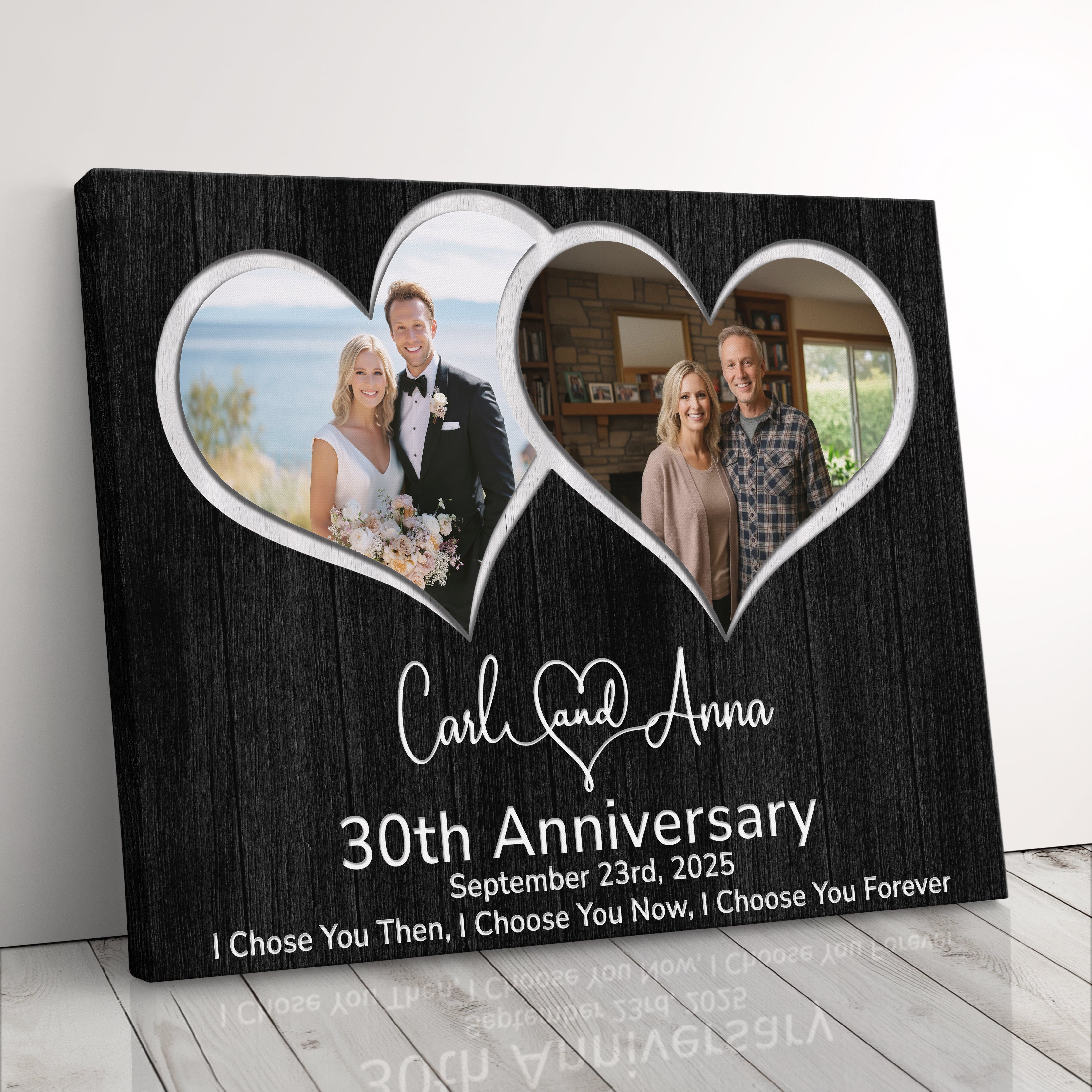 Personalized Anniversary Gift For Husband Or Wife Photo Canvas Print Twin Hearts Wedding Gift For Couples