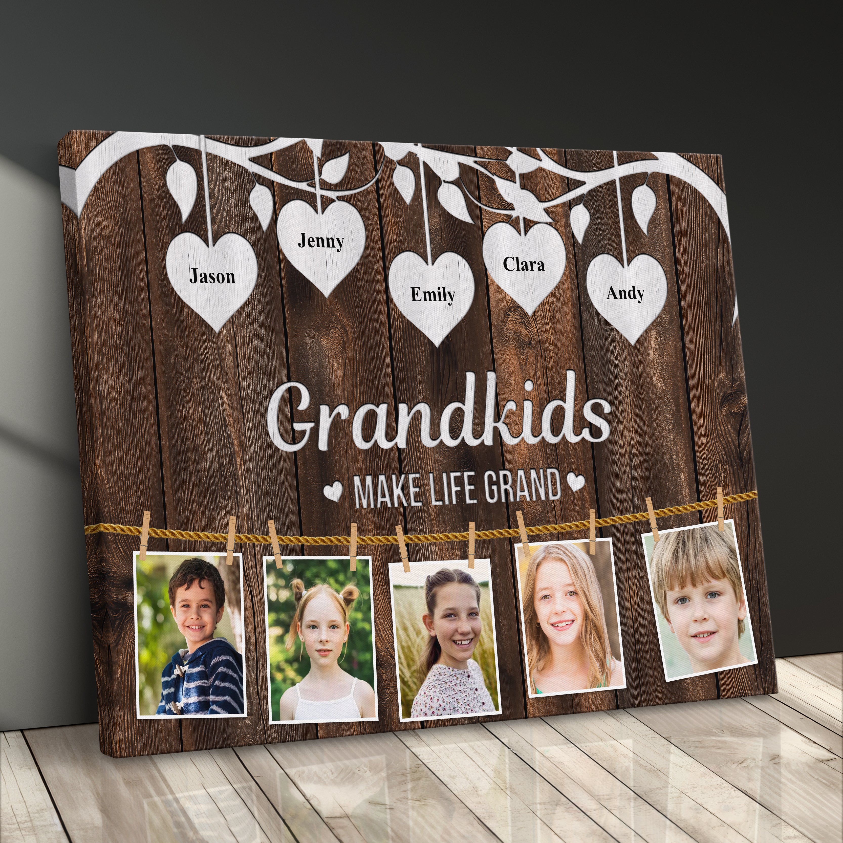 Grandkids Make Life Grand Personalized Photo Collage Canvas Print Rustic Decor Gift Idea For Grandparents