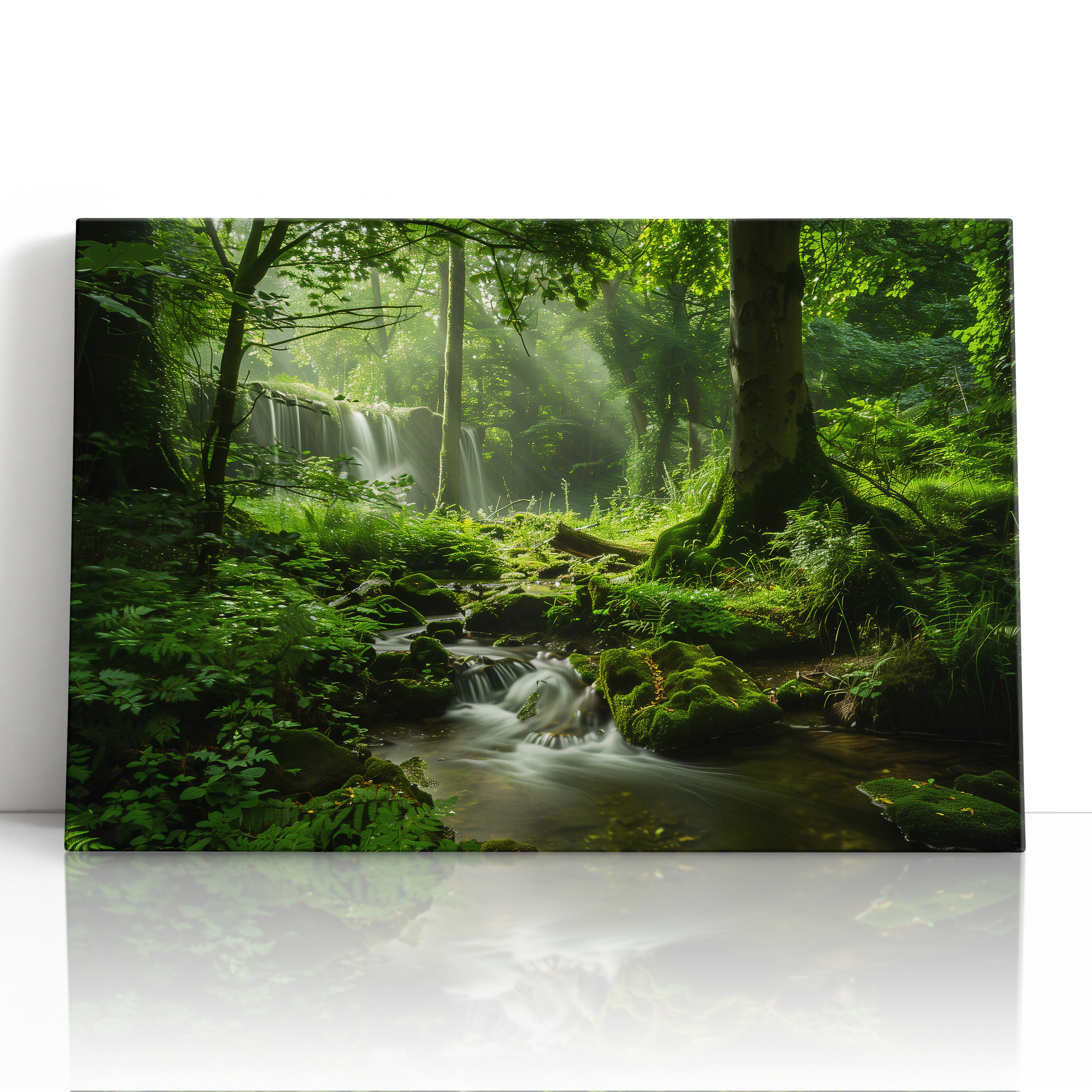 Mystical Waterfall in Sunlit Woodland